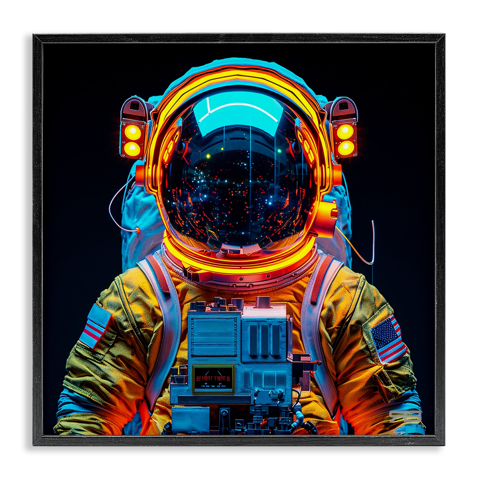 Stupell Industries Astronaut with Reflective Helmet Astrology & Stars Painting Black Framed Art Print Wall Art, 17 x 17