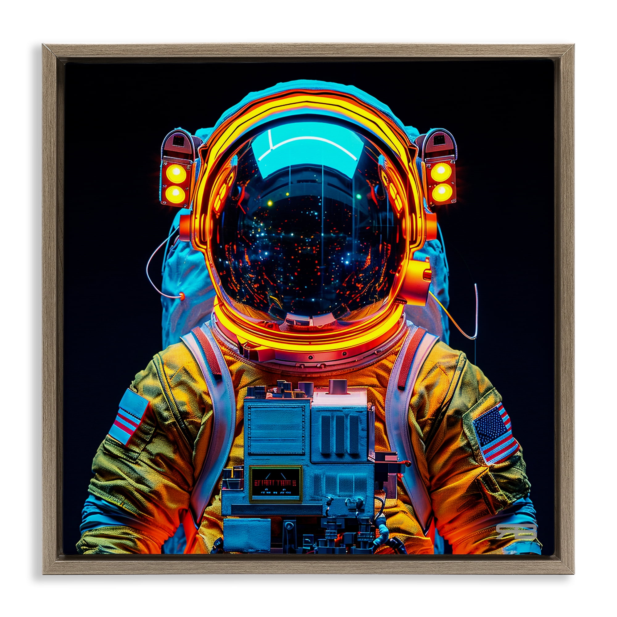 Stupell Industries Astronaut with Reflective Helmet Astrology & Stars Painting Brown Floater Framed Canvas Art Print Wall Art, 25 x 25