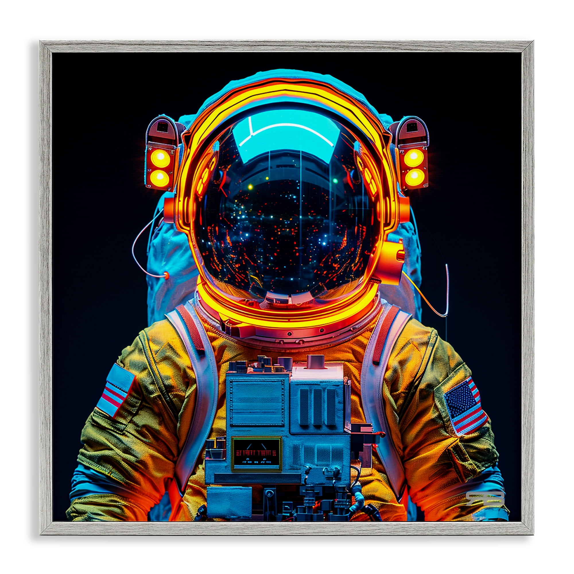 Stupell Industries Astronaut with Reflective Helmet Astrology & Stars Painting Gray Framed Art Print Wall Art, 17 x 17