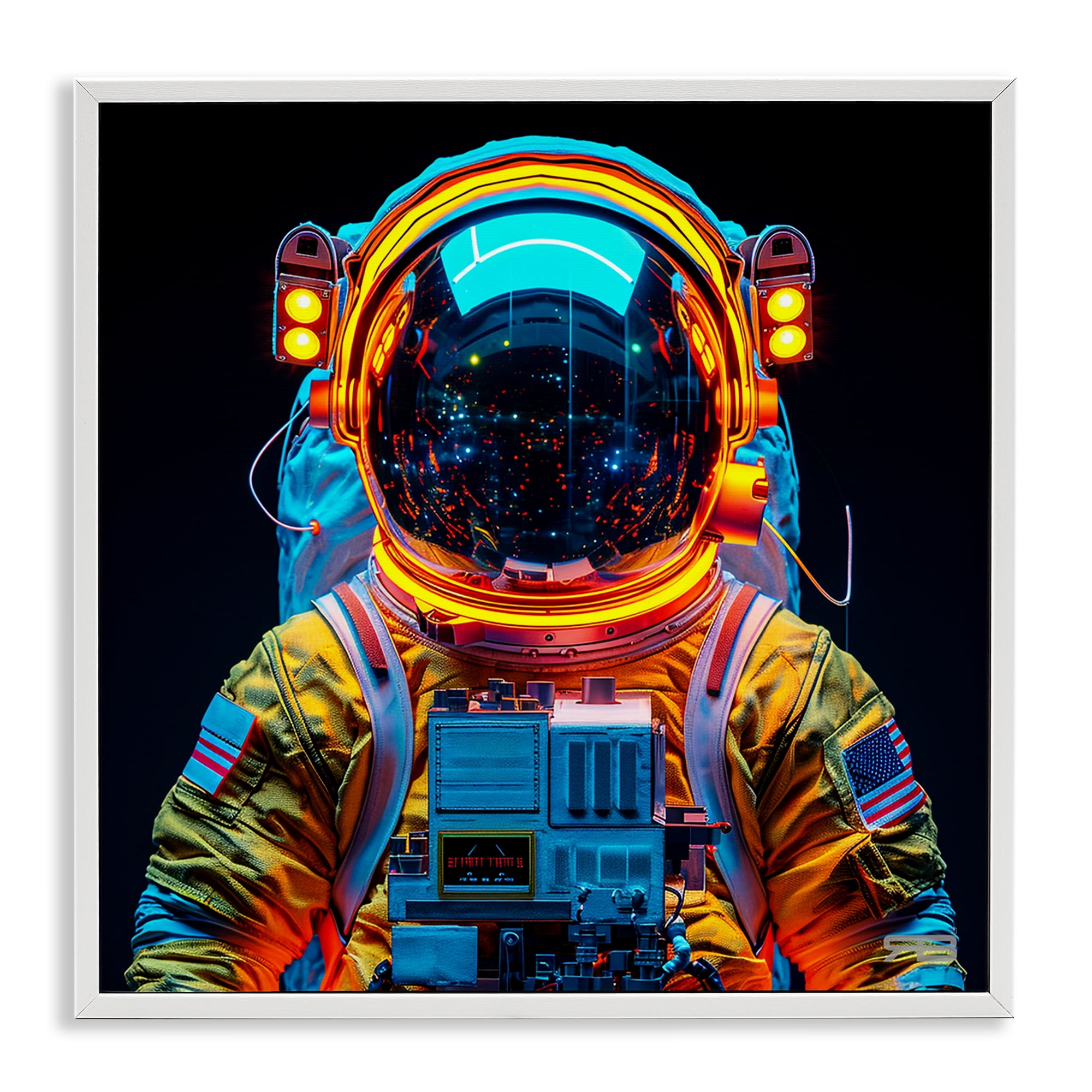 Stupell Industries Astronaut with Reflective Helmet Astrology & Stars Painting White Framed Art Print Wall Art, 12 x 12