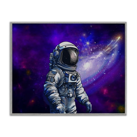 Stupell Industries Astronaut with Swirling Galaxy Outer Space Painting Gray Framed Art Print Wall Art, 30 x 24