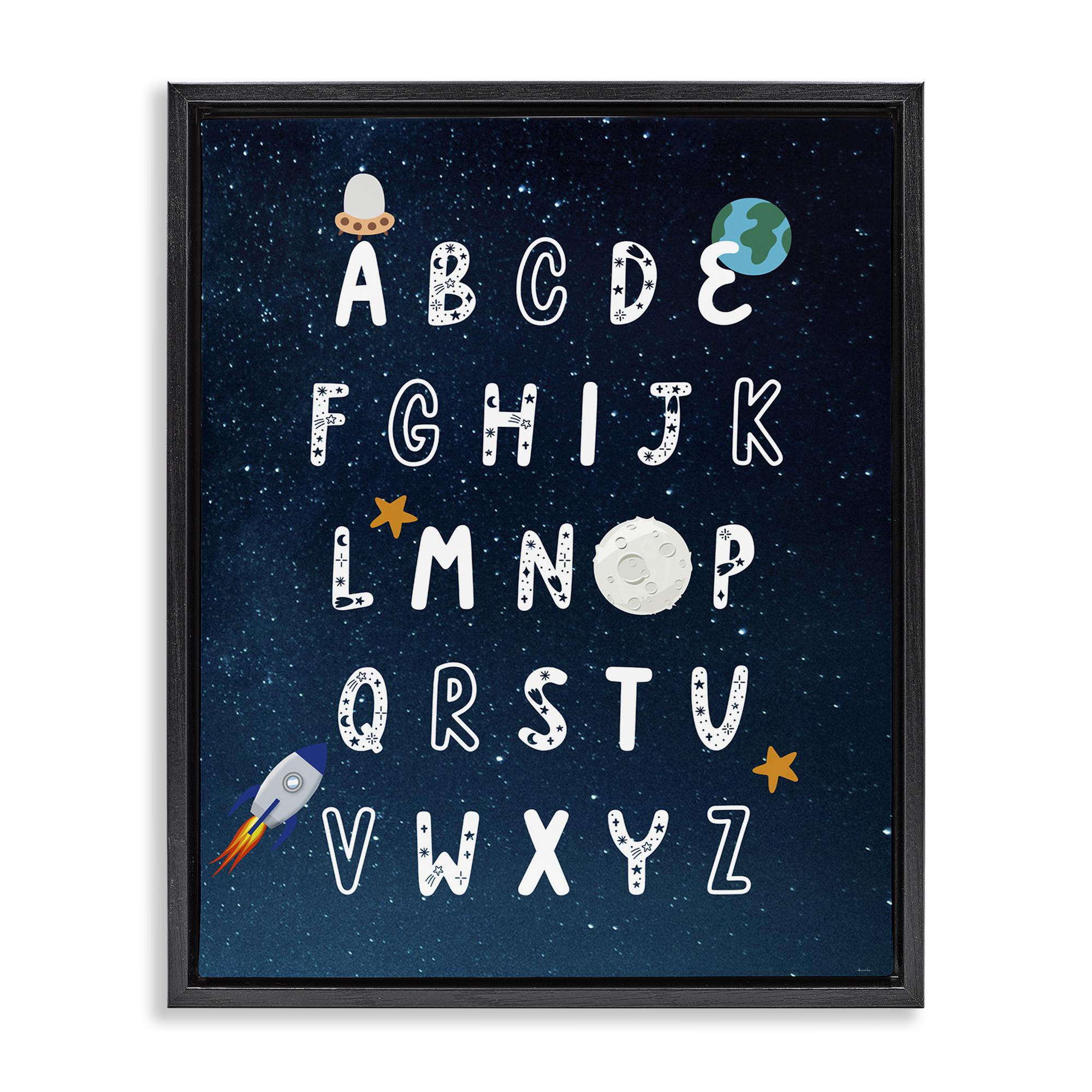 Stupell Industries Astronomy Alphabet Chart Novelty Painting Black Floater Framed Art Print Wall Art, 17 x 21