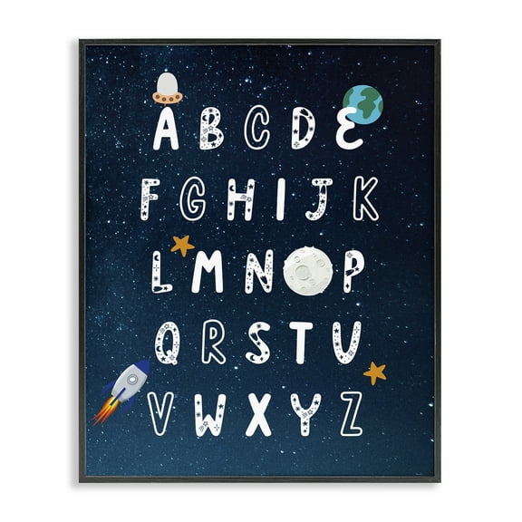 Stupell Industries Astronomy Alphabet Chart Novelty Painting Black Framed Art Print Wall Art, 11 x 14