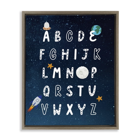 Stupell Industries Astronomy Alphabet Chart Novelty Painting Brown Floater Framed Art Print Wall Art, 17 x 21