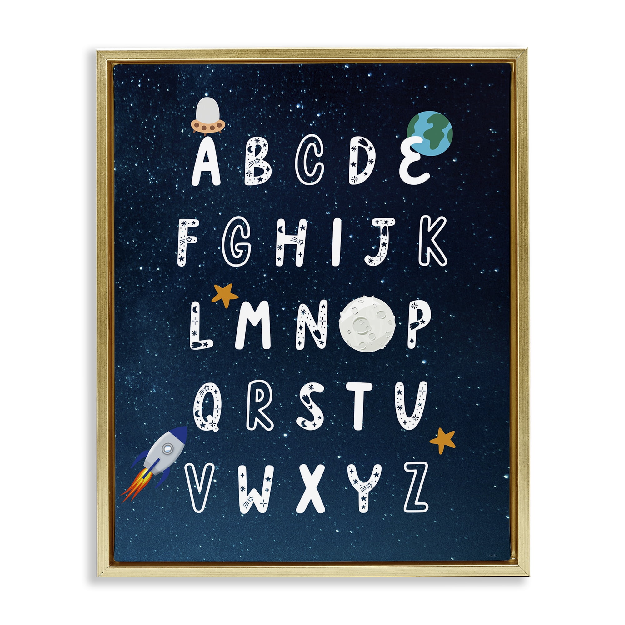 Stupell Industries Astronomy Alphabet Chart Novelty Painting Gold Floater Framed Art Print Wall Art, 17 x 21