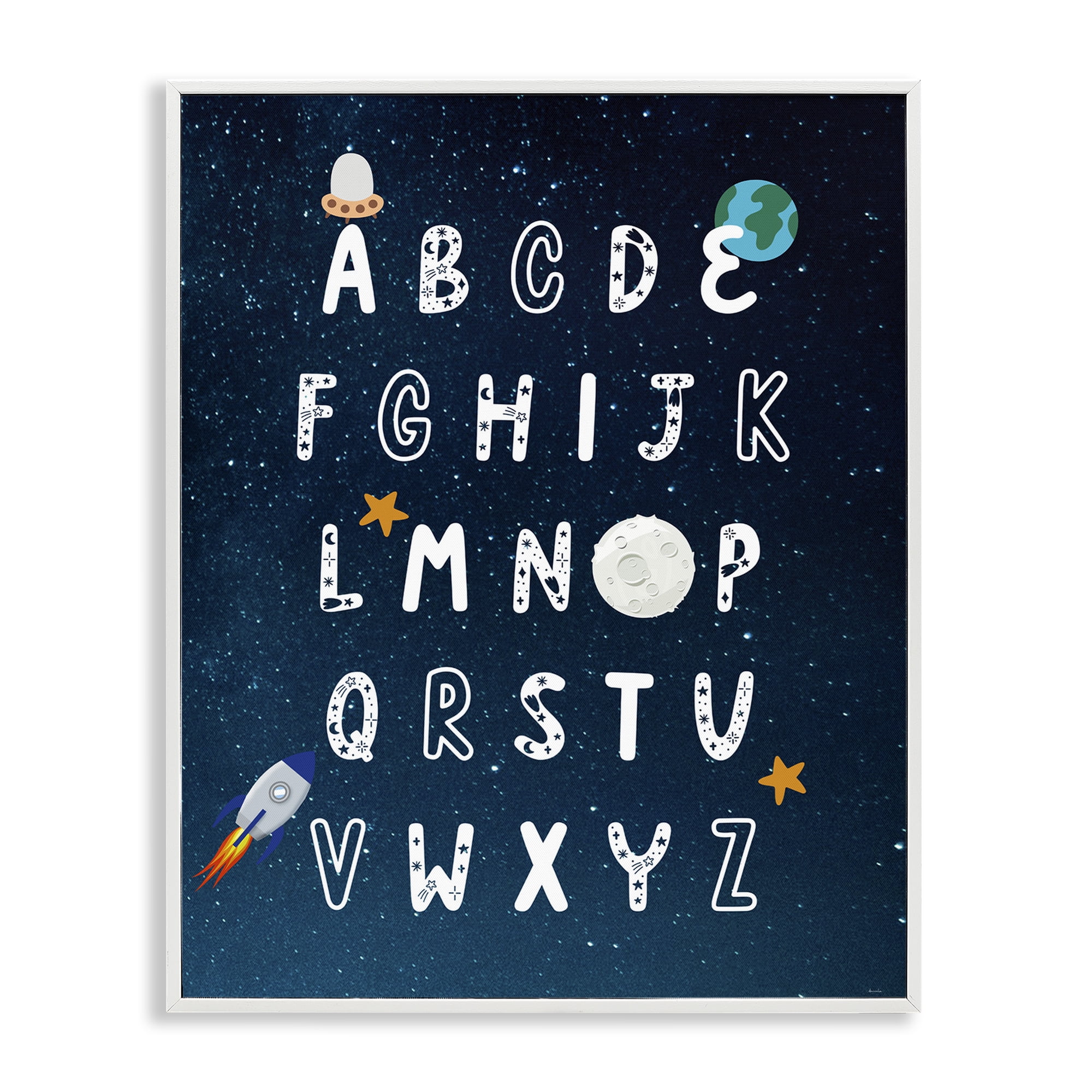 Stupell Industries Astronomy Alphabet Chart Novelty Painting White Framed Art Print Wall Art, 11 x 14