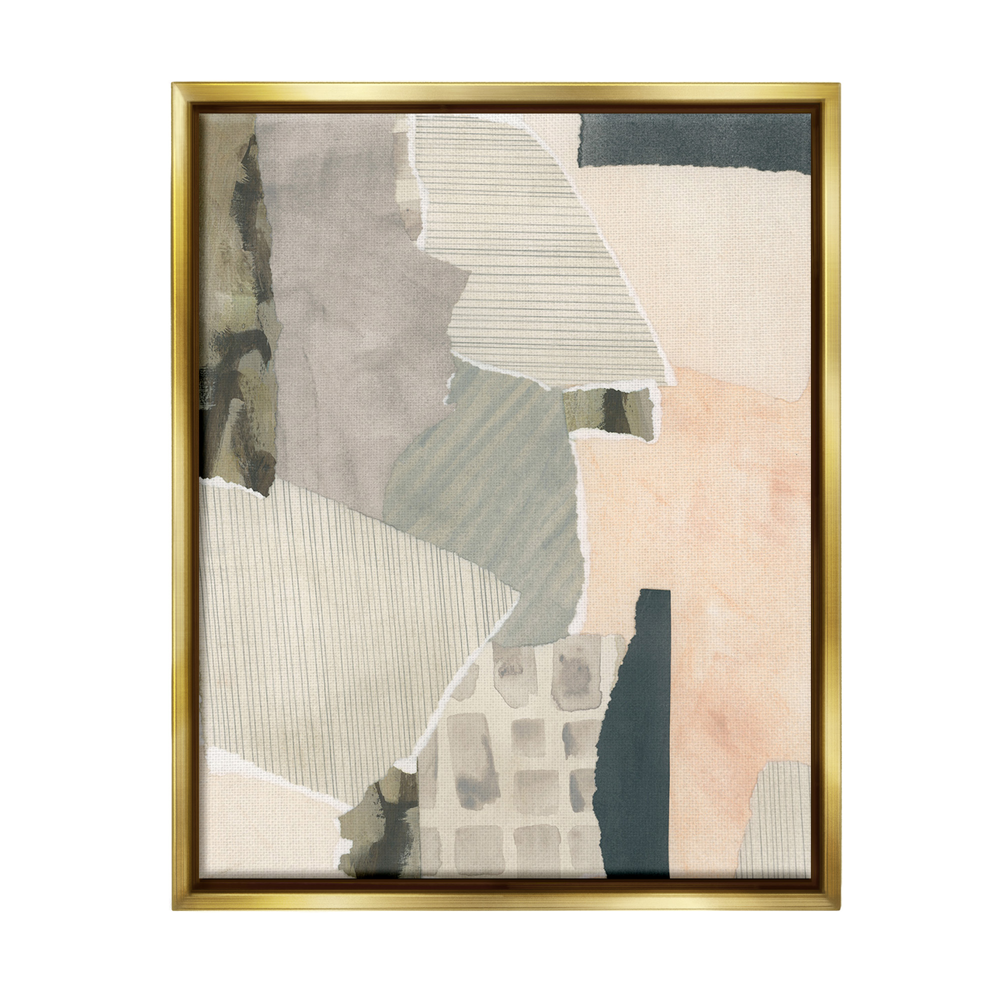 Stupell Industries Asymmetric Neutral Patterns Abstract Painting Gold Floater Framed Canvas Art Print Wall Art, 25 x 31