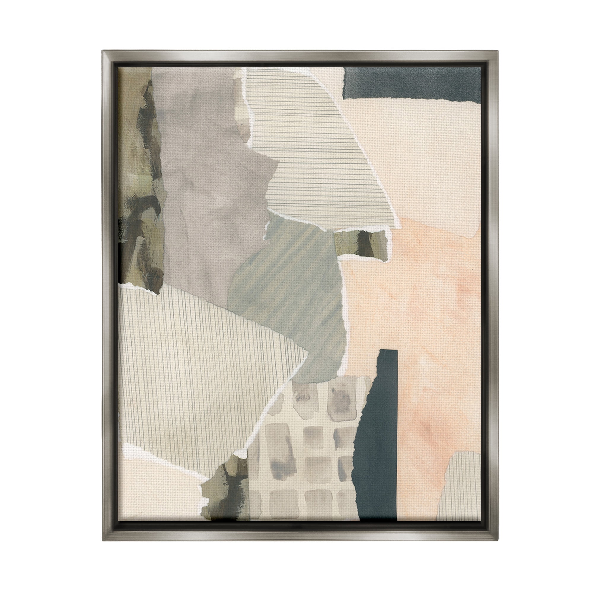 Stupell Industries Asymmetric Neutral Patterns Abstract Painting Gray Floater Framed Canvas Art Print Wall Art, 25 x 31