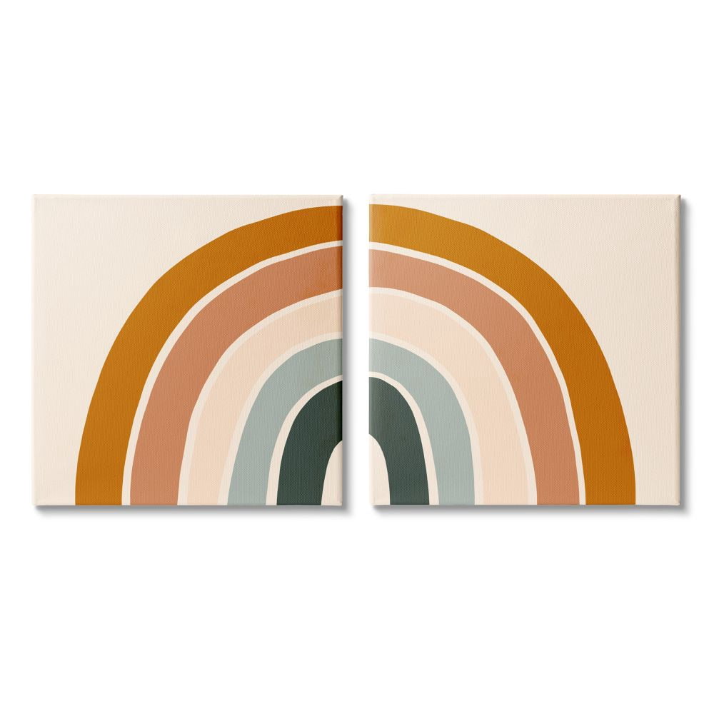 Stupell Industries Asymmetric Warm Earth Toned Retro Rainbow Arches Art for Kids Painting Gallery Wrapped Canvas Art Print Wall Art, 24 x 24