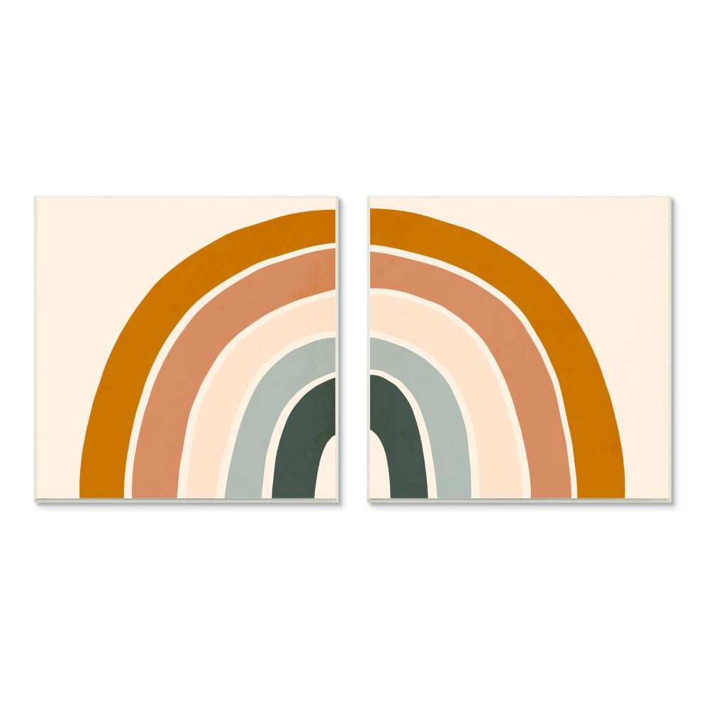 Stupell Industries Asymmetric Warm Earth Toned Retro Rainbow Arches Art for Kids Painting Unframed Art Print Wall Art, 12 x 12