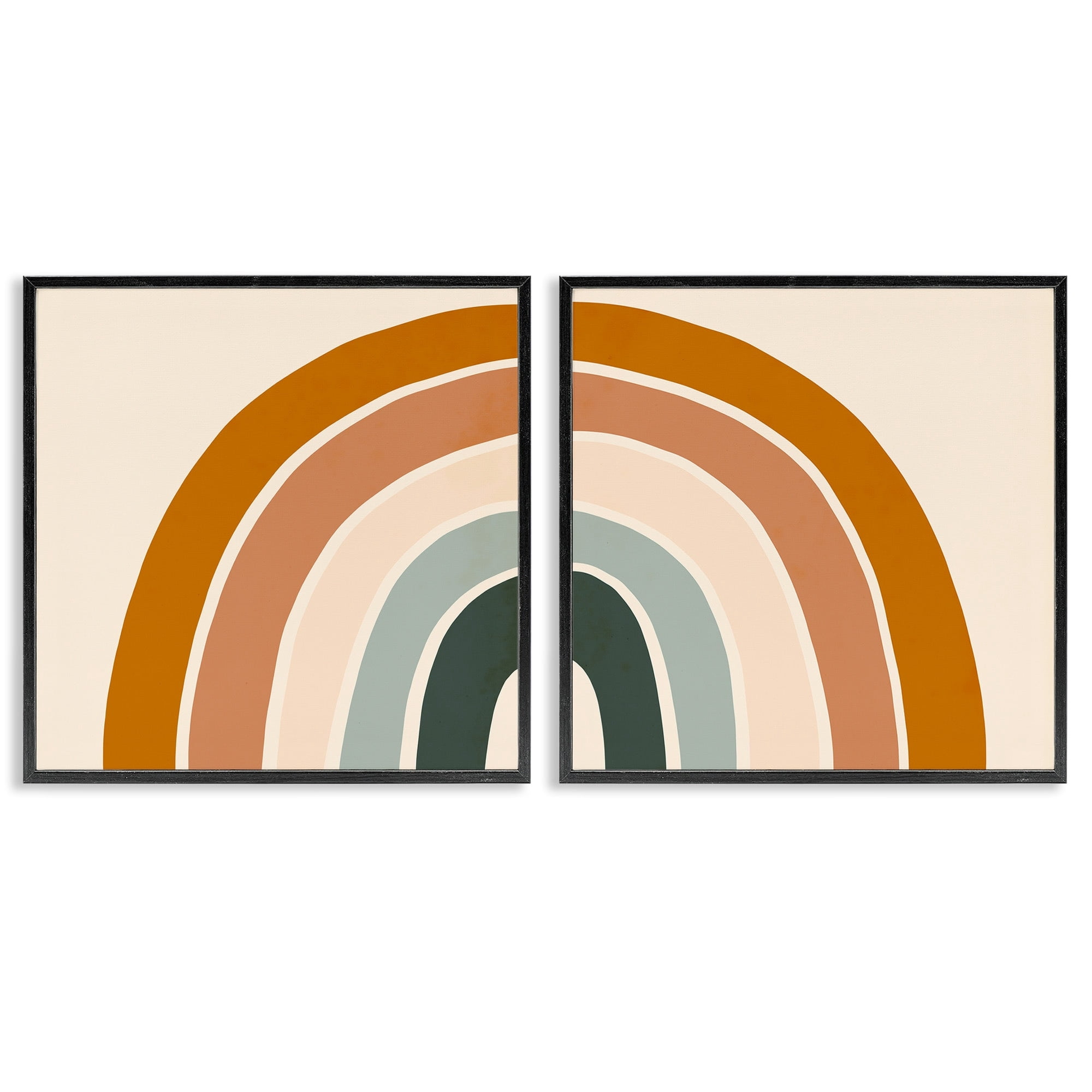 Stupell Industries Asymmetric Warm Earth Toned Retro Rainbow Arches Framed Wall Art Design by Victoria Borges, 2 Piece, 12" x 12", Black Framed