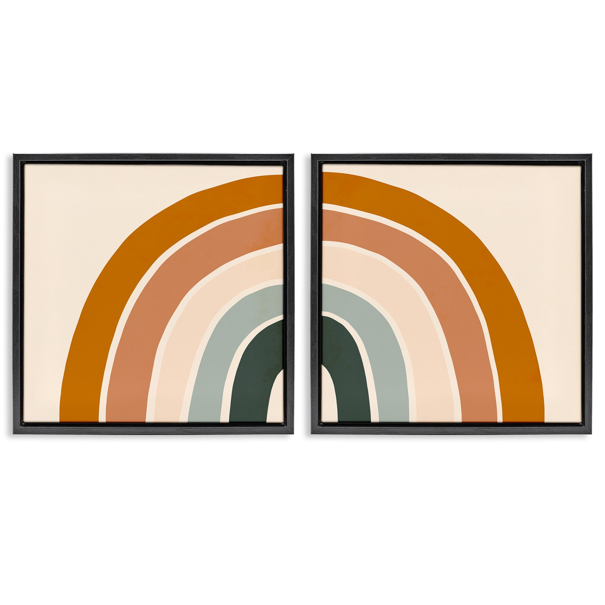 Stupell Industries Asymmetric Warm Retro Rainbow Art for Kids Painting Black Floater Framed Canvas Art Print Wall Art, 25 x 25, Set of 2