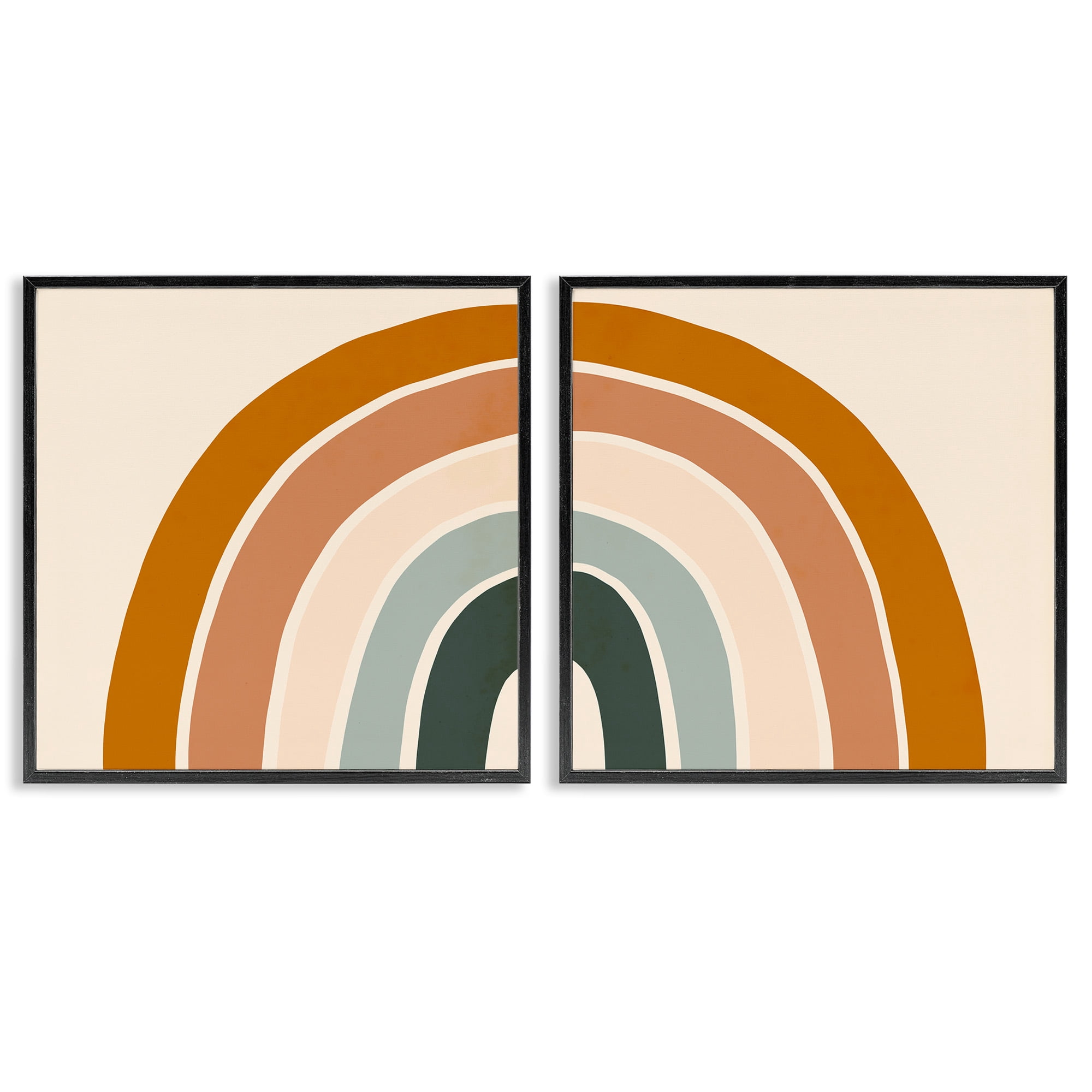 Stupell Industries Asymmetric Warm Retro Rainbow Art for Kids Painting Black Framed Art Print Wall Art, 17 x 17, Set of 2