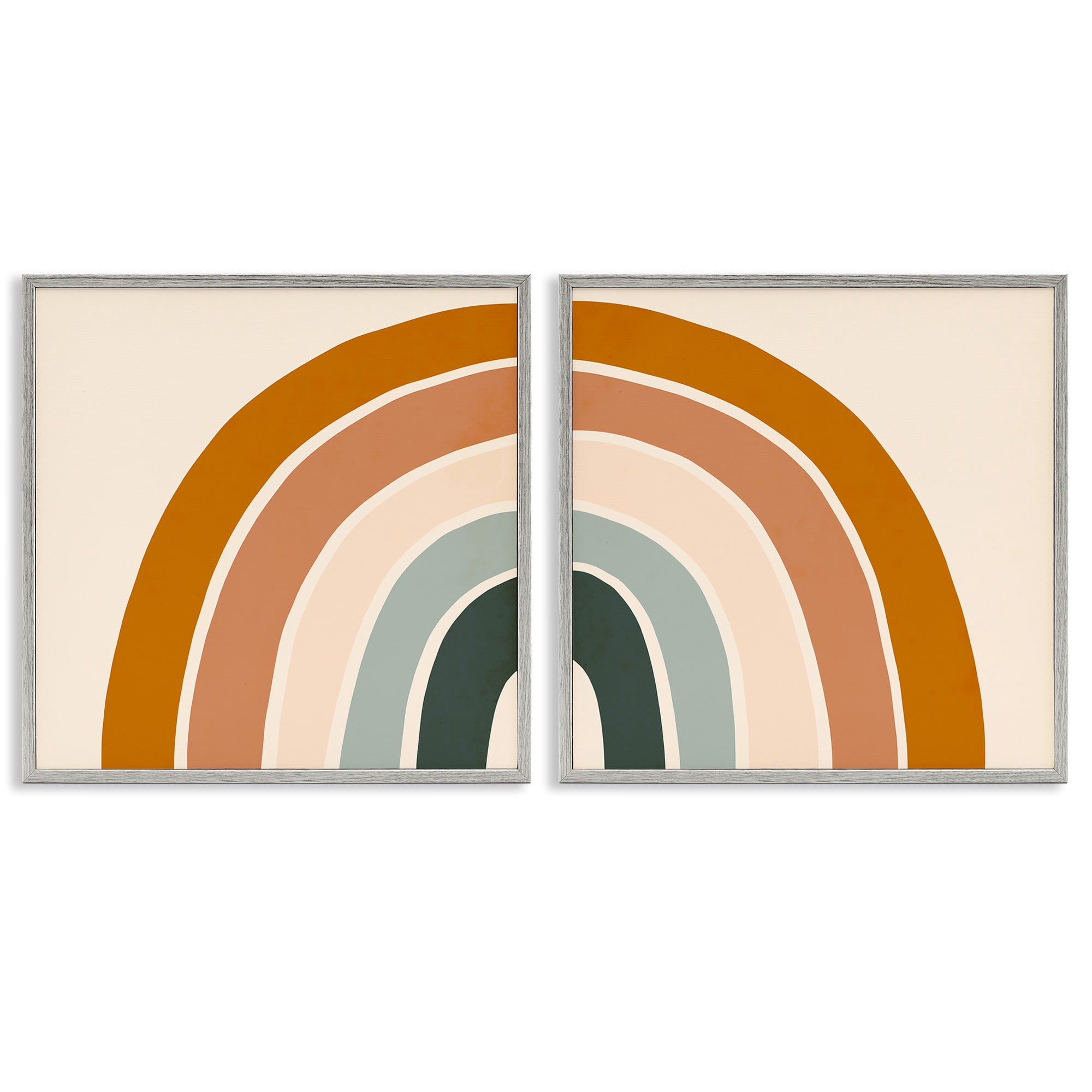 Stupell Industries Asymmetric Warm Retro Rainbow Art for Kids Painting Gray Framed Art Print Wall Art, 12 x 12, Set of 2
