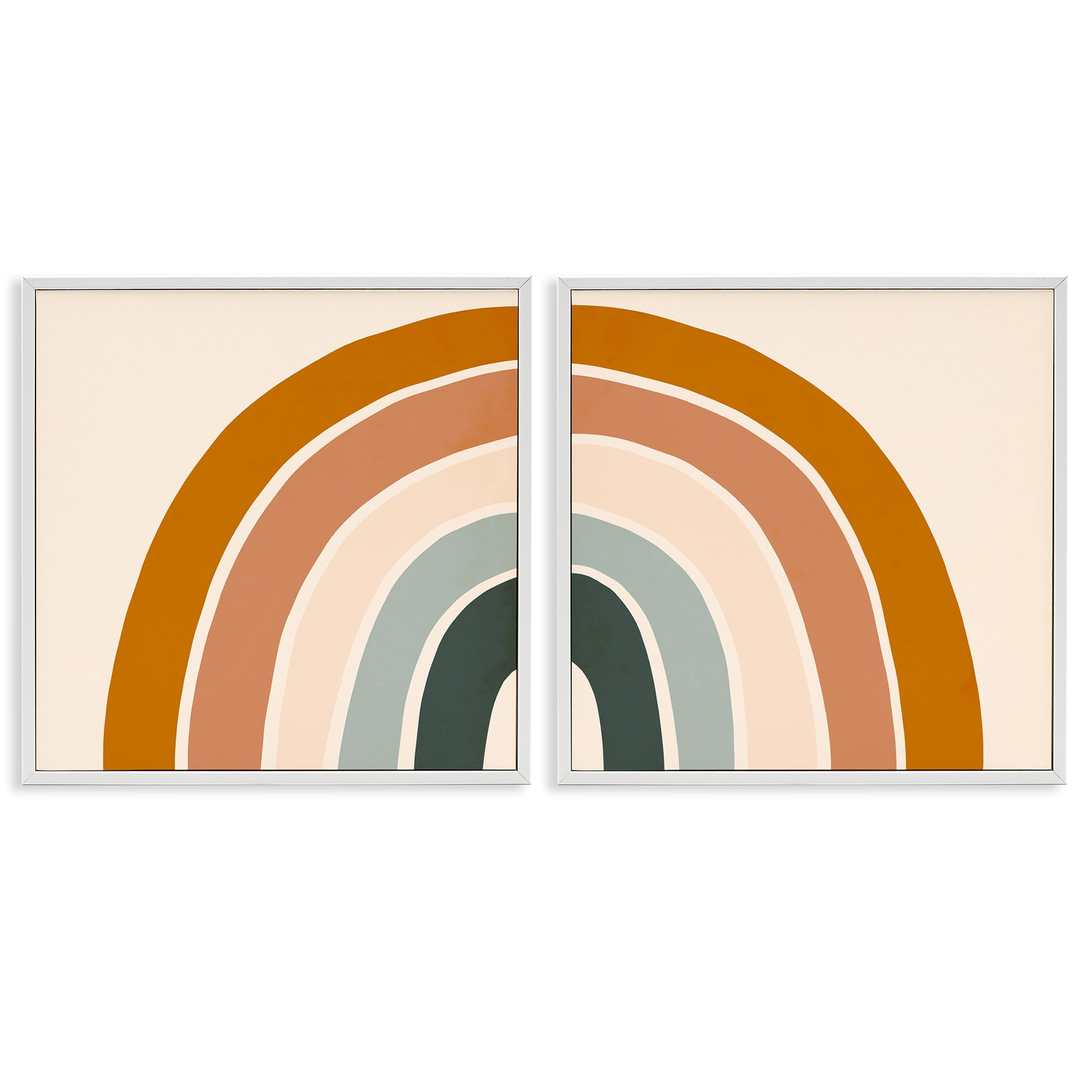 Stupell Industries Asymmetric Warm Retro Rainbow Art for Kids Painting White Framed Art Print Wall Art, 24 x 24, Set of 2