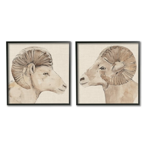 Stupell Industries Asymmetrical Big Horn Portraits Neutral Brown Beige Black Framed by Annie Warren
