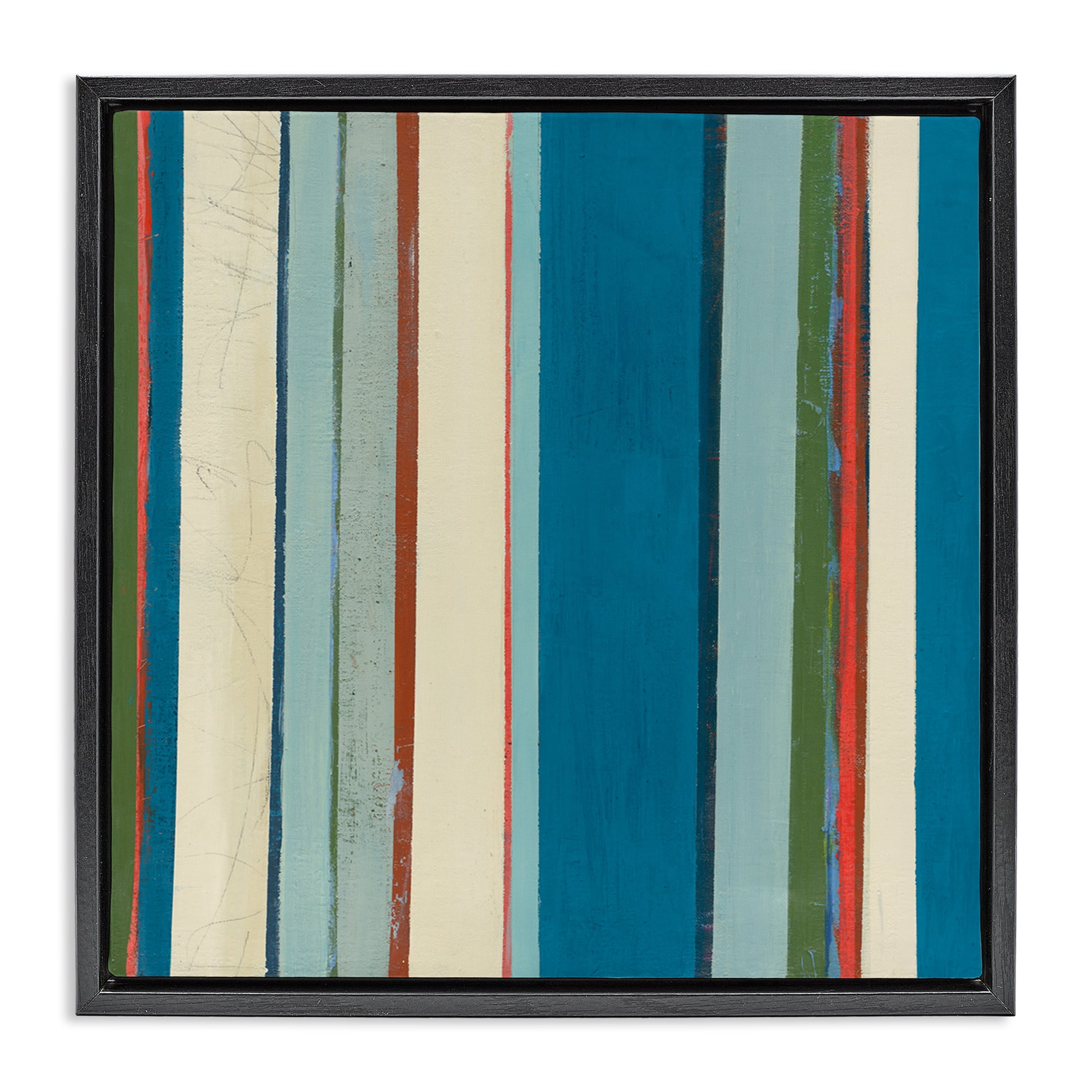 Stupell Industries Asymmetrical Blue Stripes Abstract Painting Black Floater Framed Canvas Art Print Wall Art, 25 x 25