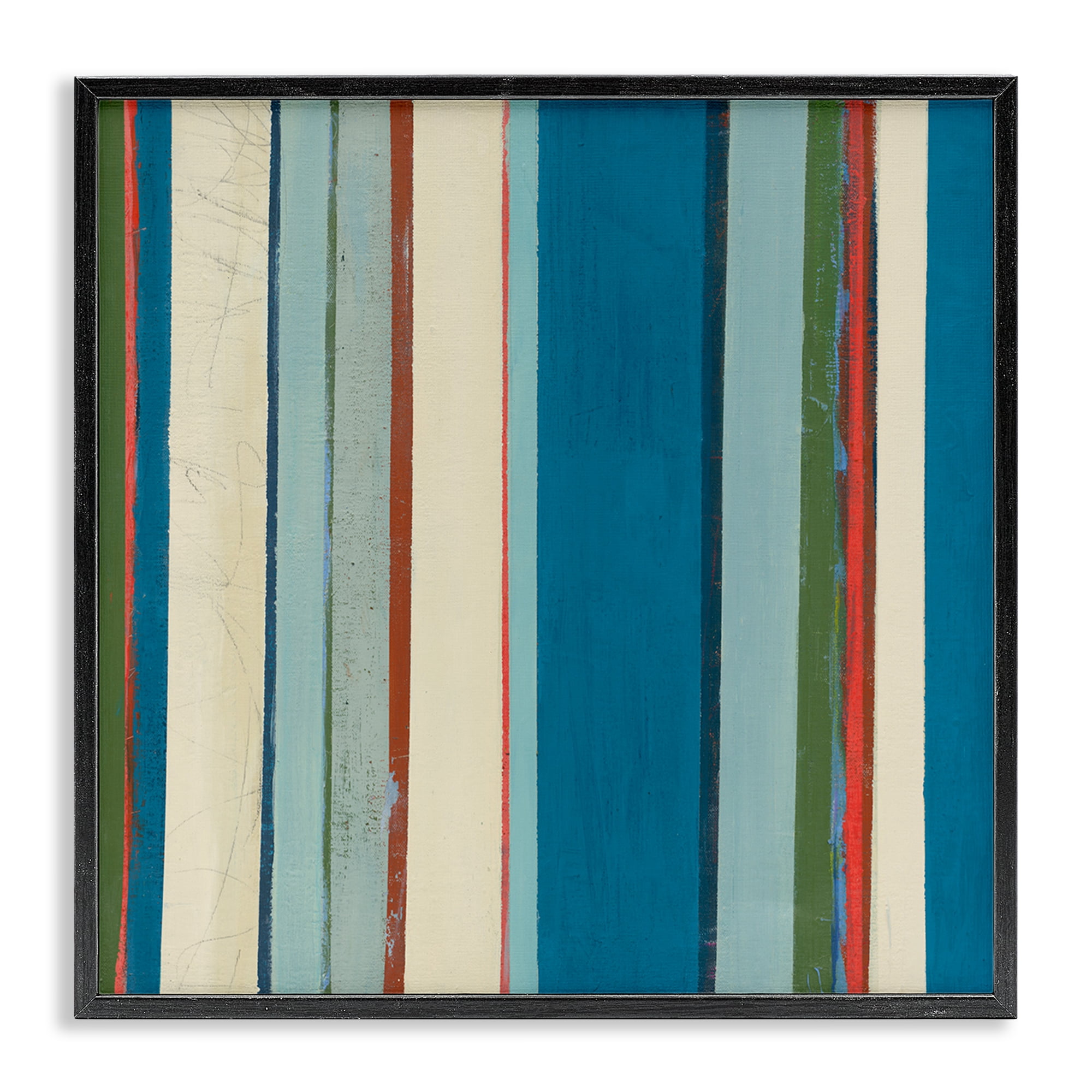 Stupell Industries Asymmetrical Blue Stripes Abstract Painting Black Framed Art Print Wall Art, 12 x 12