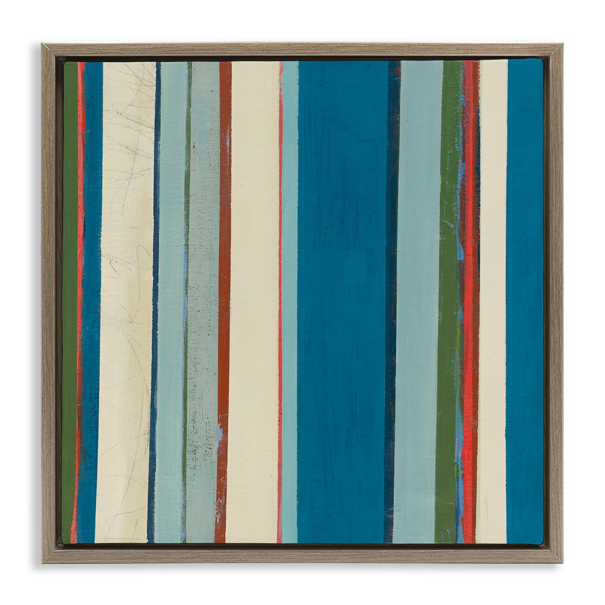 Stupell Industries Asymmetrical Blue Stripes Abstract Painting Brown Floater Framed Canvas Art Print Wall Art, 18 x 18