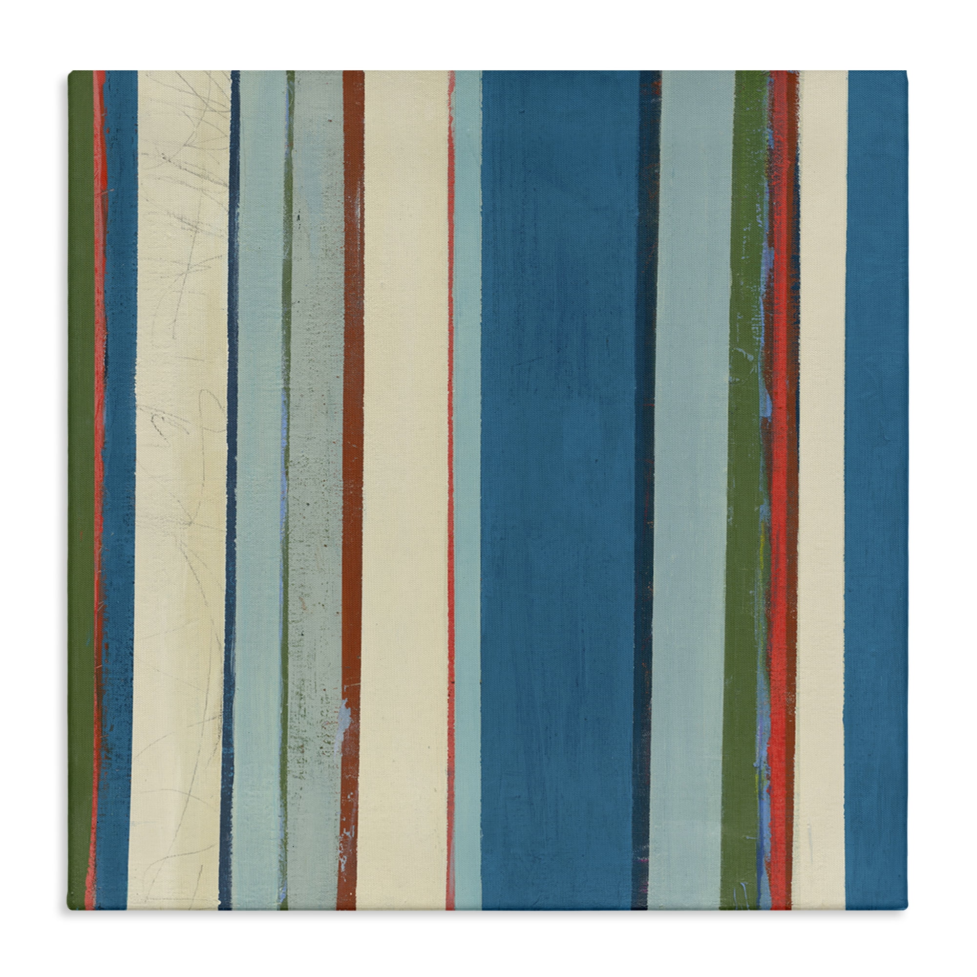 Stupell Industries Asymmetrical Blue Stripes Abstract Painting Gallery Wrapped Canvas Art Print Wall Art, 24 x 24