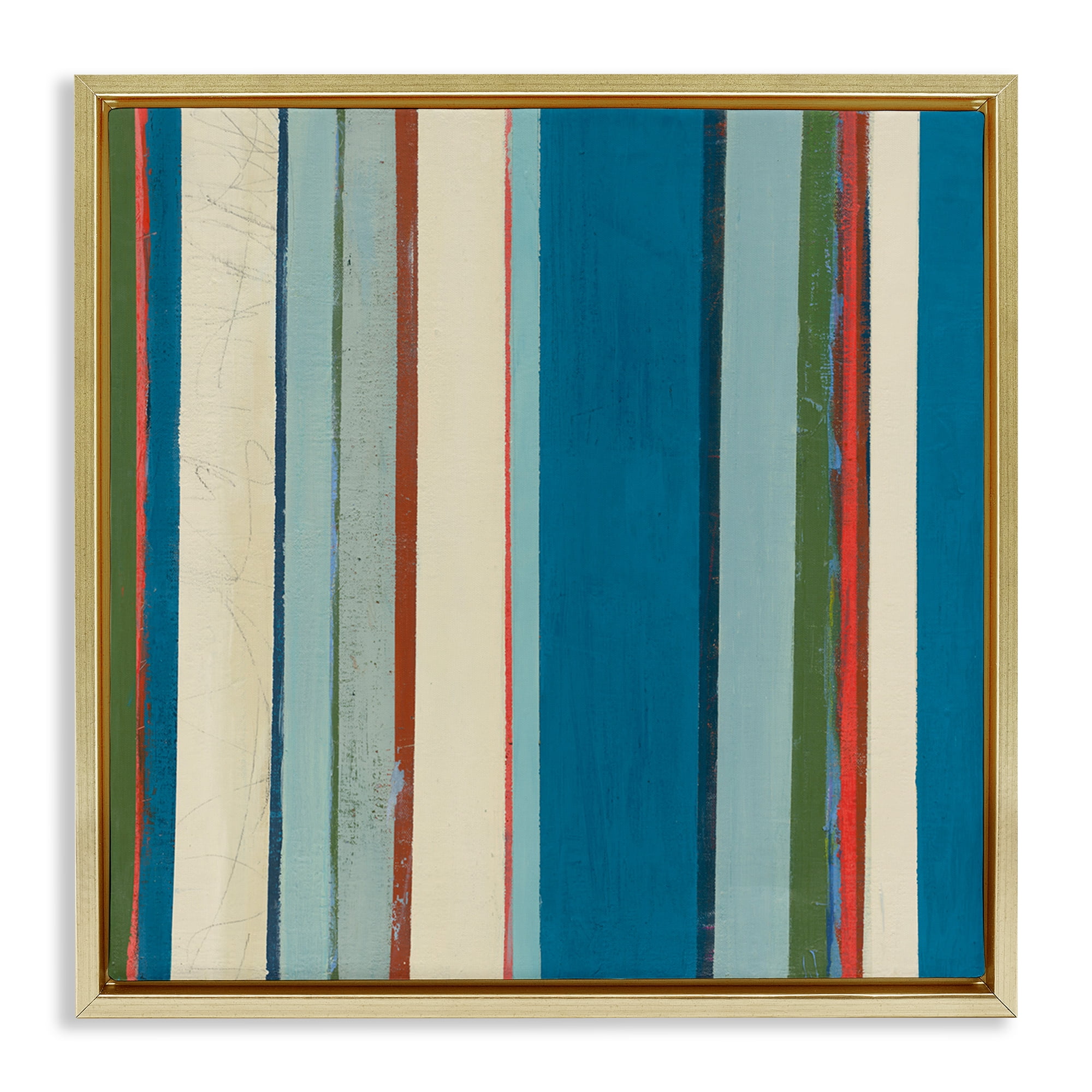 Stupell Industries Asymmetrical Blue Stripes Abstract Painting Gold Floater Framed Canvas Art Print Wall Art, 25 x 25