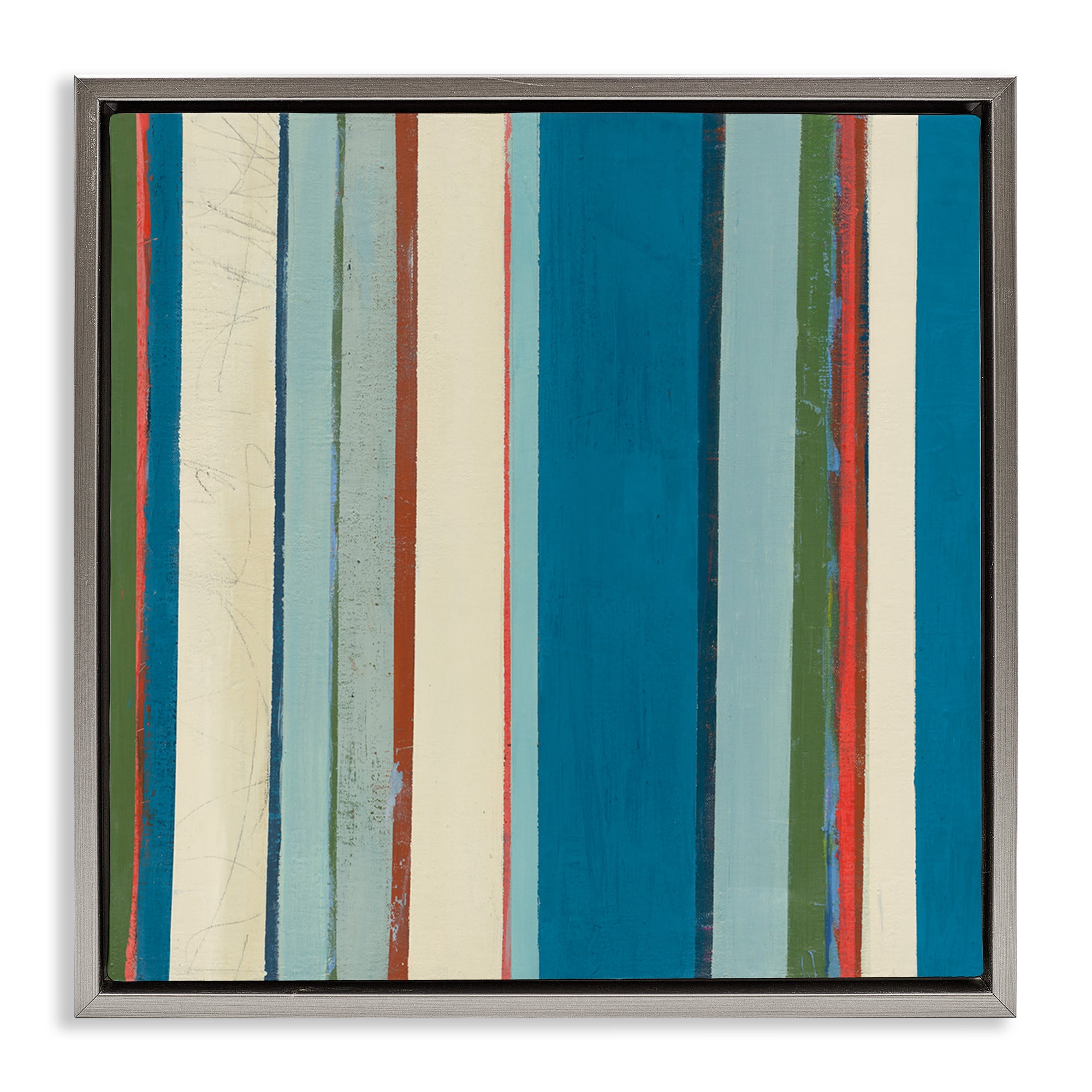 Stupell Industries Asymmetrical Blue Stripes Abstract Painting Gray Floater Framed Canvas Art Print Wall Art, 18 x 18