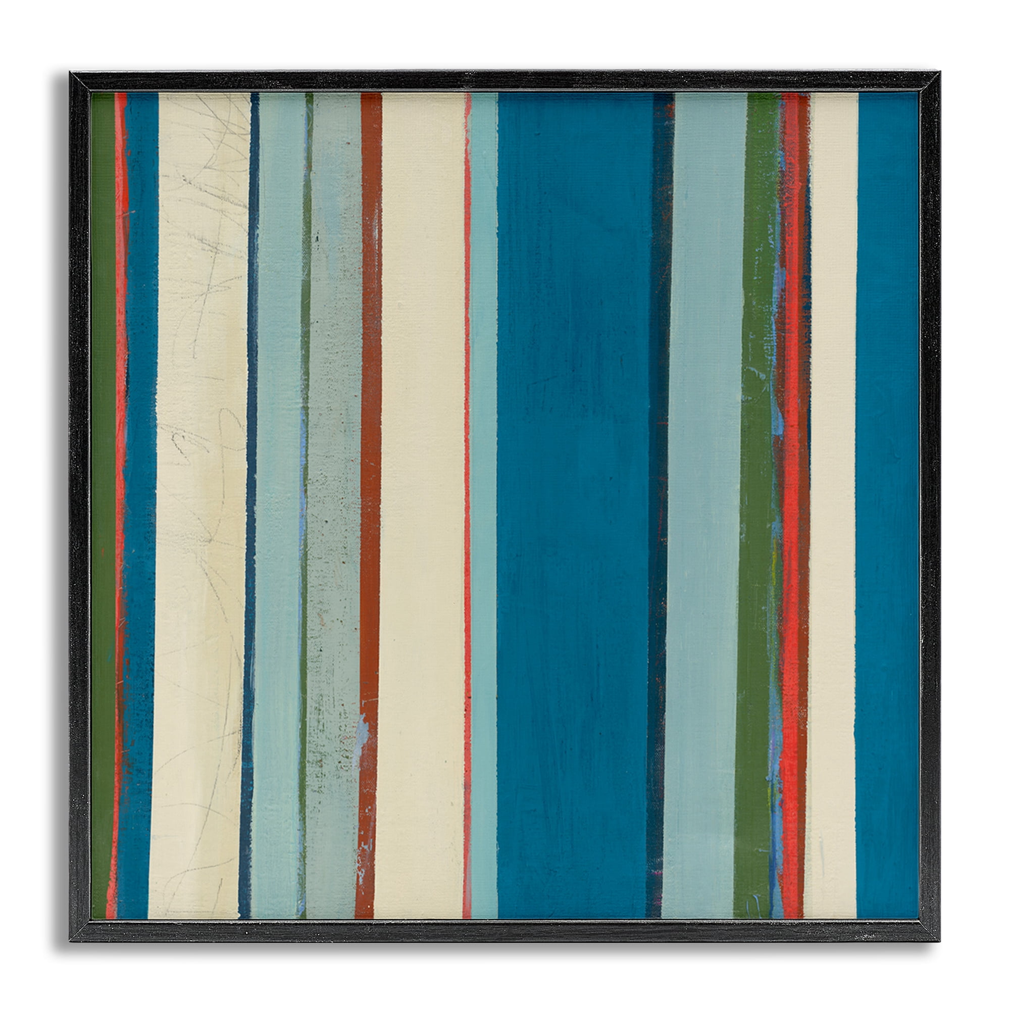 Stupell Industries Asymmetrical Blue Stripes Abstract Painting Gray Framed Art Print Wall Art, 24 x 24