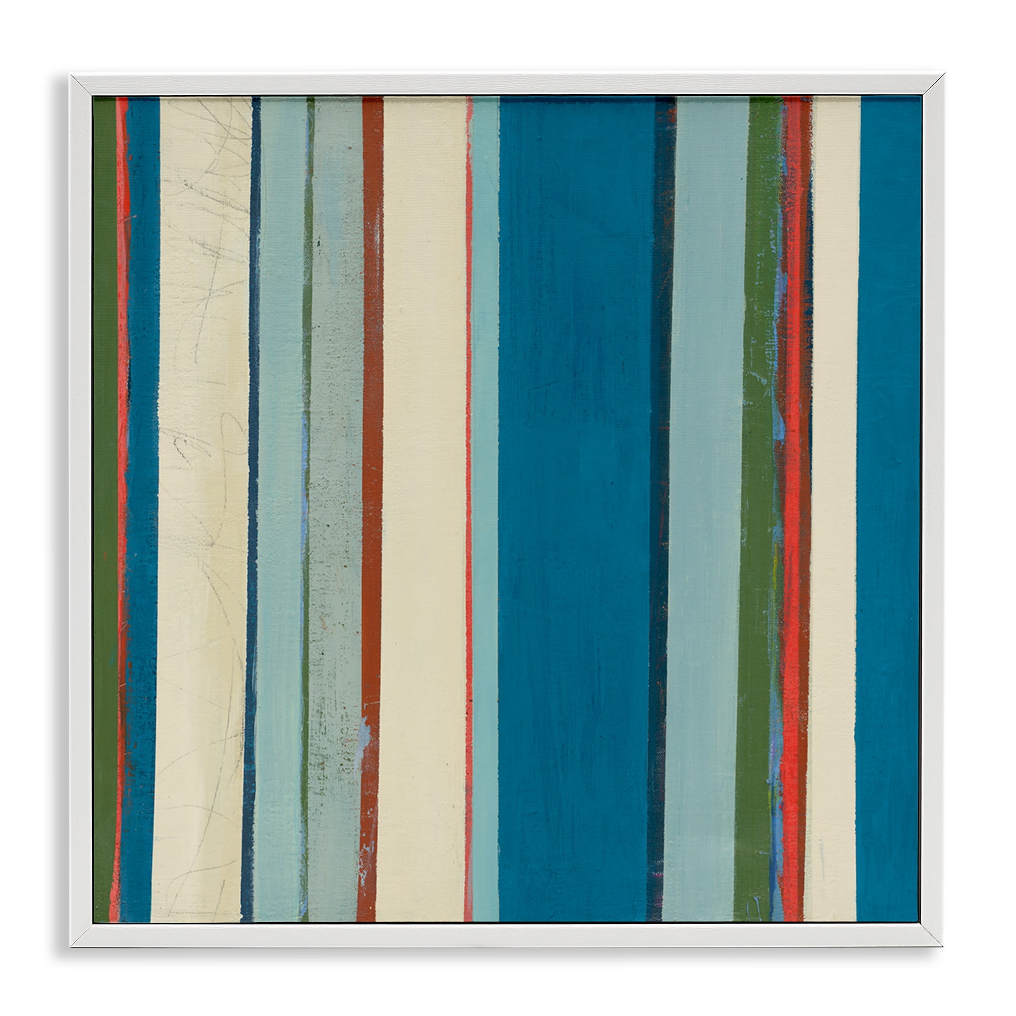 Stupell Industries Asymmetrical Blue Stripes Abstract Painting White Framed Art Print Wall Art, 17 x 17