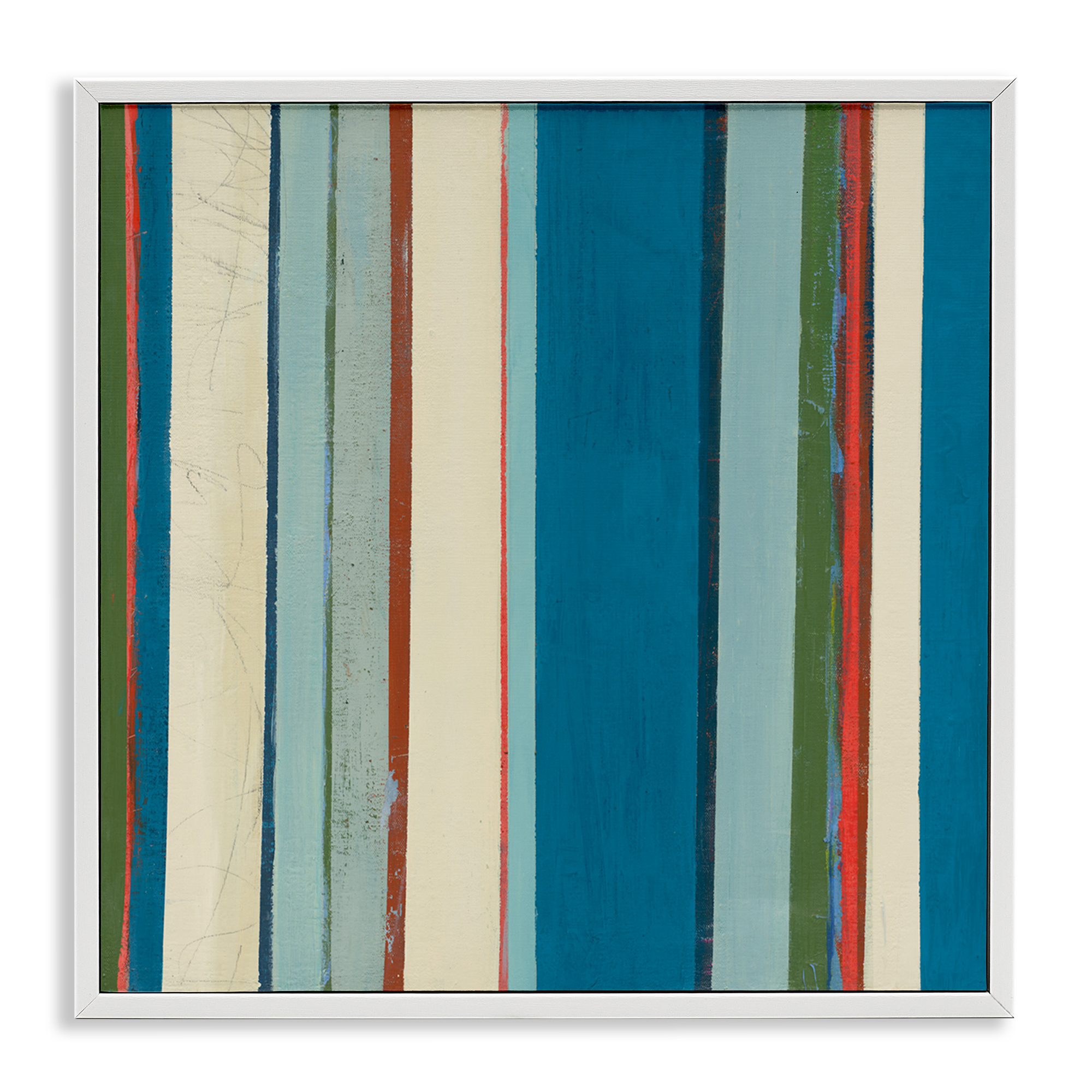 Stupell Industries Asymmetrical Blue Stripes Abstract Painting White Framed Art Print Wall Art, 24 x 24