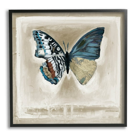Stupell Industries Asymmetrical Butterfly Neutral Border Painting Black Framed Art Print Wall Art, Design by Stacy D'Aguiar