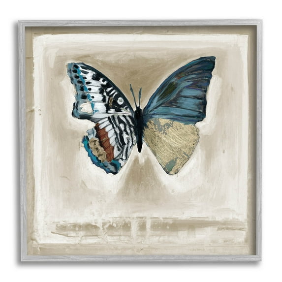 Stupell Industries Asymmetrical Butterfly Neutral Border Painting Gray Framed Art Print Wall Art, Design by Stacy D'Aguiar
