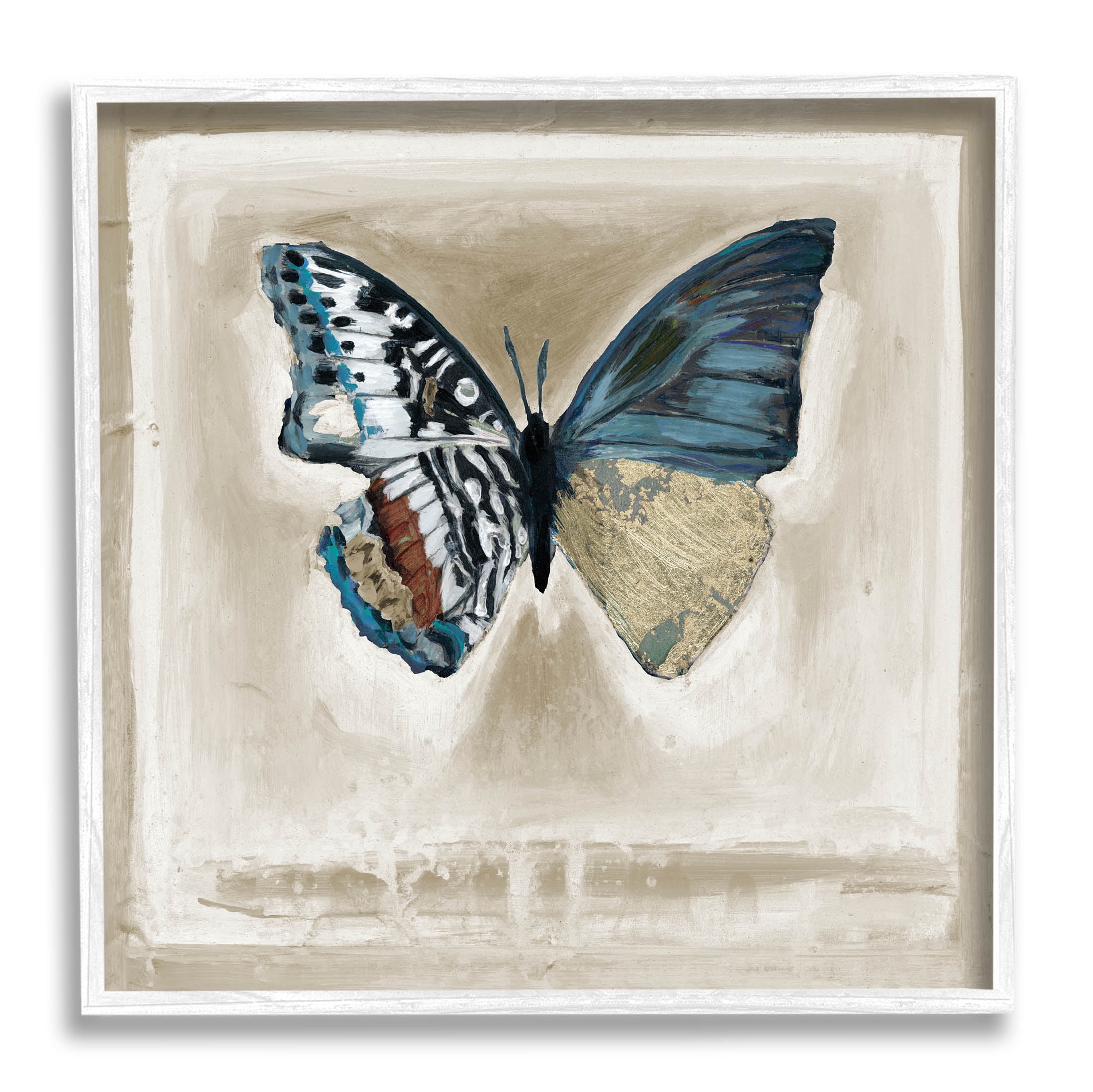 Stupell Industries Asymmetrical Butterfly Neutral Border Painting White Framed Art Print Wall Art, Design by Stacy D'Aguiar