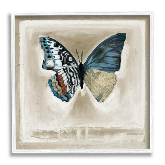 Stupell Industries Asymmetrical Butterfly Neutral Border Painting White Framed Art Print Wall Art, Design by Stacy D'Aguiar