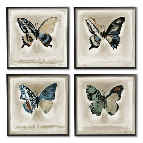 Stupell Industries Asymmetrical Butterfly Wing Patterns Painting Black Framed Art Print Wall Art, Set of 4, Design by Stacy D'Aguiar