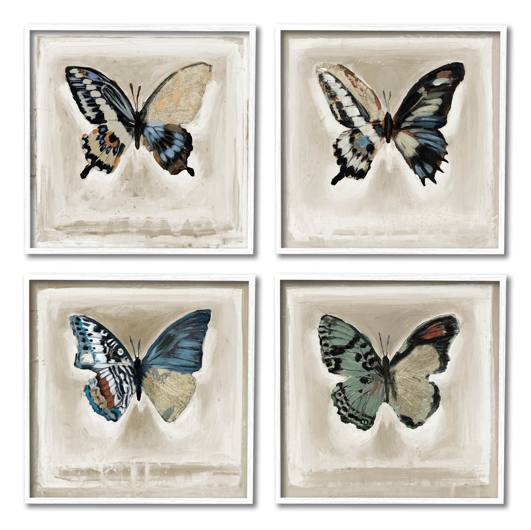 Stupell Industries Asymmetrical Butterfly Wing Patterns Painting White Framed Art Print Wall Art, Set of 4, Design by Stacy D'Aguiar