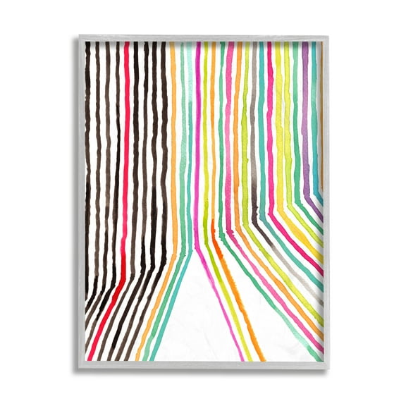 Stupell Industries Asymmetrical Line Breaks Between Fold Vibrant Rainbow Abstract Painting Gray Framed Art Print Wall Art, 11 x 14