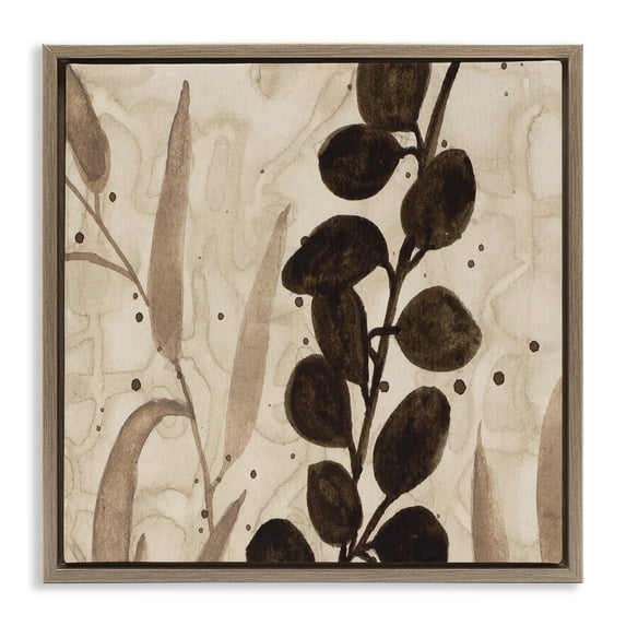 Stupell Industries Bohemian Asymmetrical Natural Leaves Brown Floating Frame Canvas Art, 25 x 25, by Krinlox