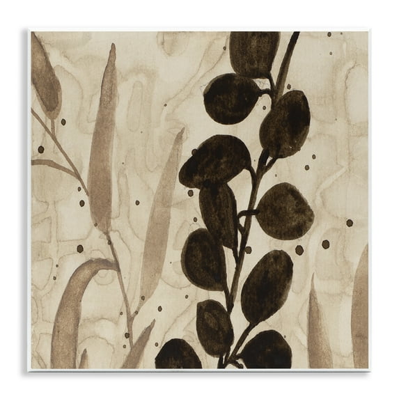 Stupell Industries Asymmetrical Natural Leaves Floral Painting Unframed Art Print Wall Art, 12 x 12