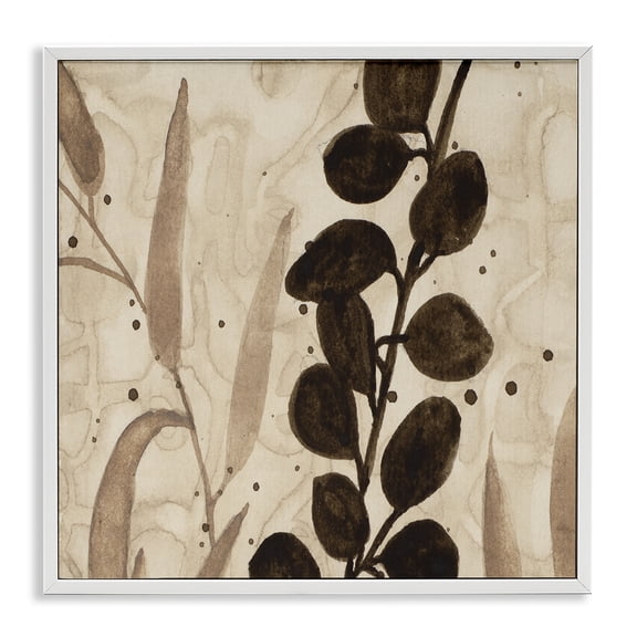 Stupell Industries Asymmetrical Natural Leaves Floral Painting White Framed Art Print Wall Art, 12 x 12