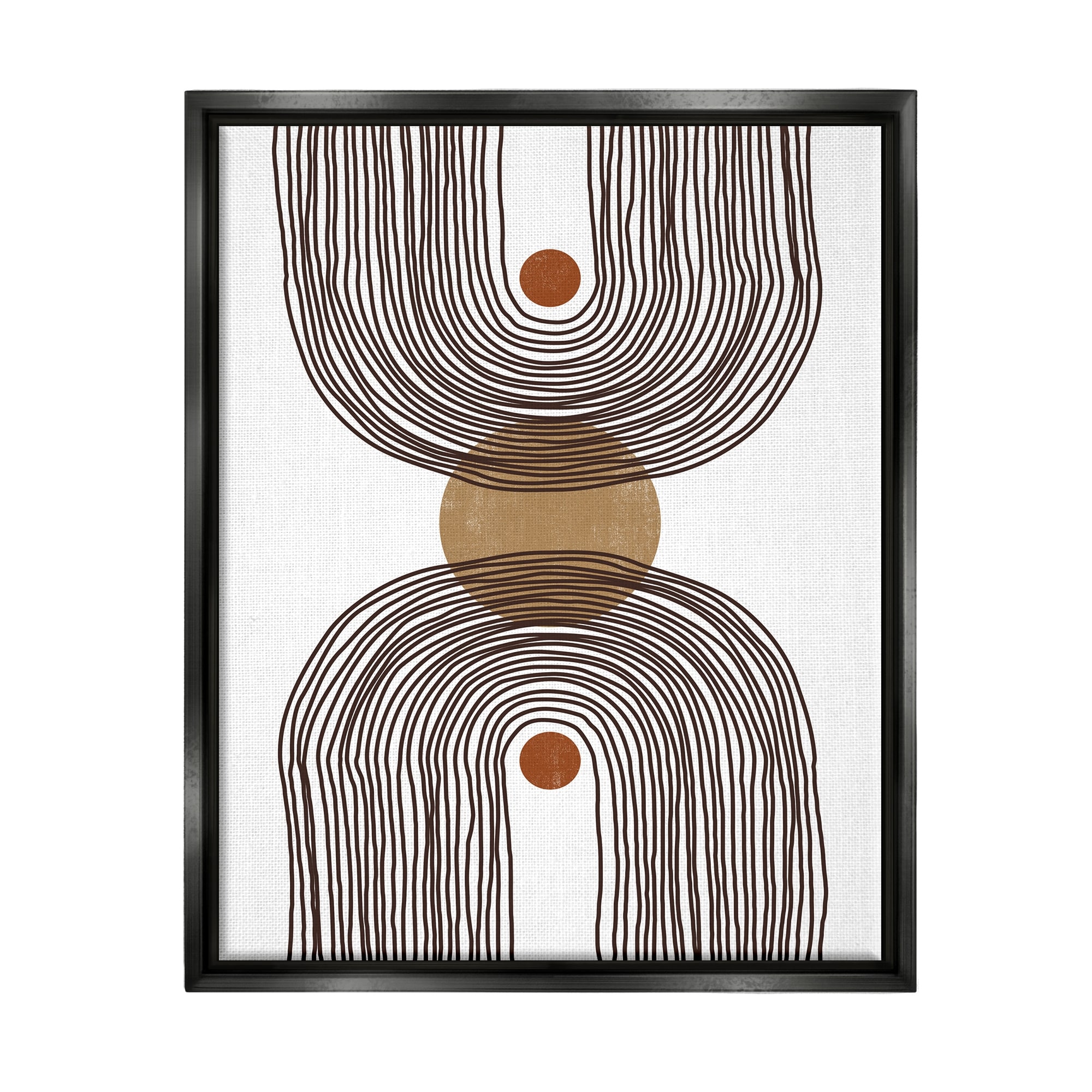 Stupell Industries Asymmetrical Rainbow Reflection Abstract Round Shapes Brown White Jet Black Framed Floating Canvas Wall Art, 16x20, by JJ Design House LLC