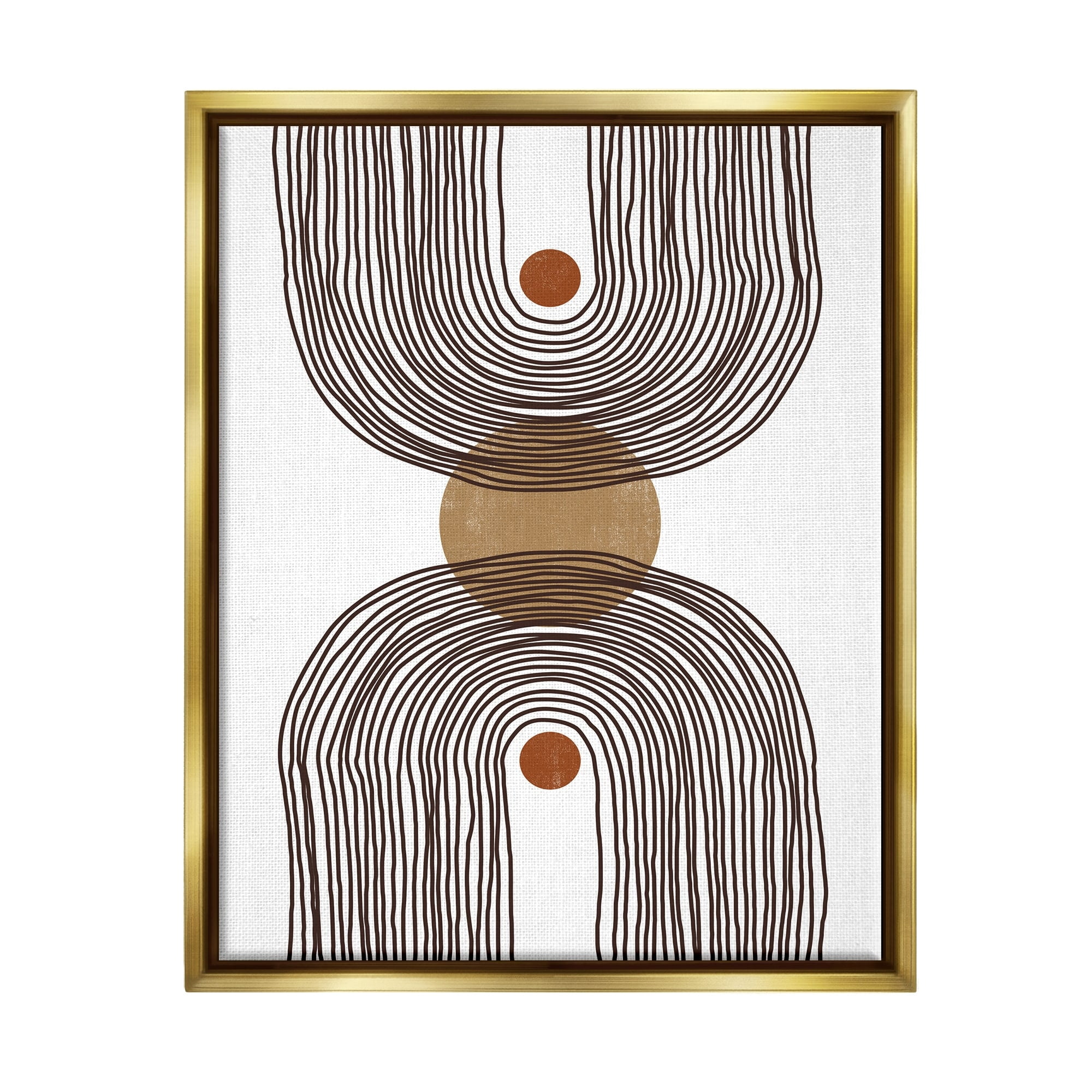 Stupell Industries Asymmetrical Rainbow Reflection Abstract Round Shapes Brown White Metallic Gold Framed Floating Canvas Wall Art, 16x20, by JJ Design House LLC