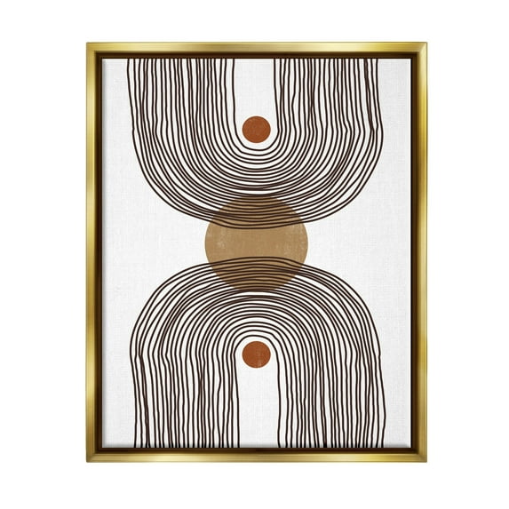 Stupell Industries Asymmetrical Rainbow Reflection Abstract Round Shapes Brown White Metallic Gold Framed Floating Canvas Wall Art, 24x30, by JJ Design House LLC
