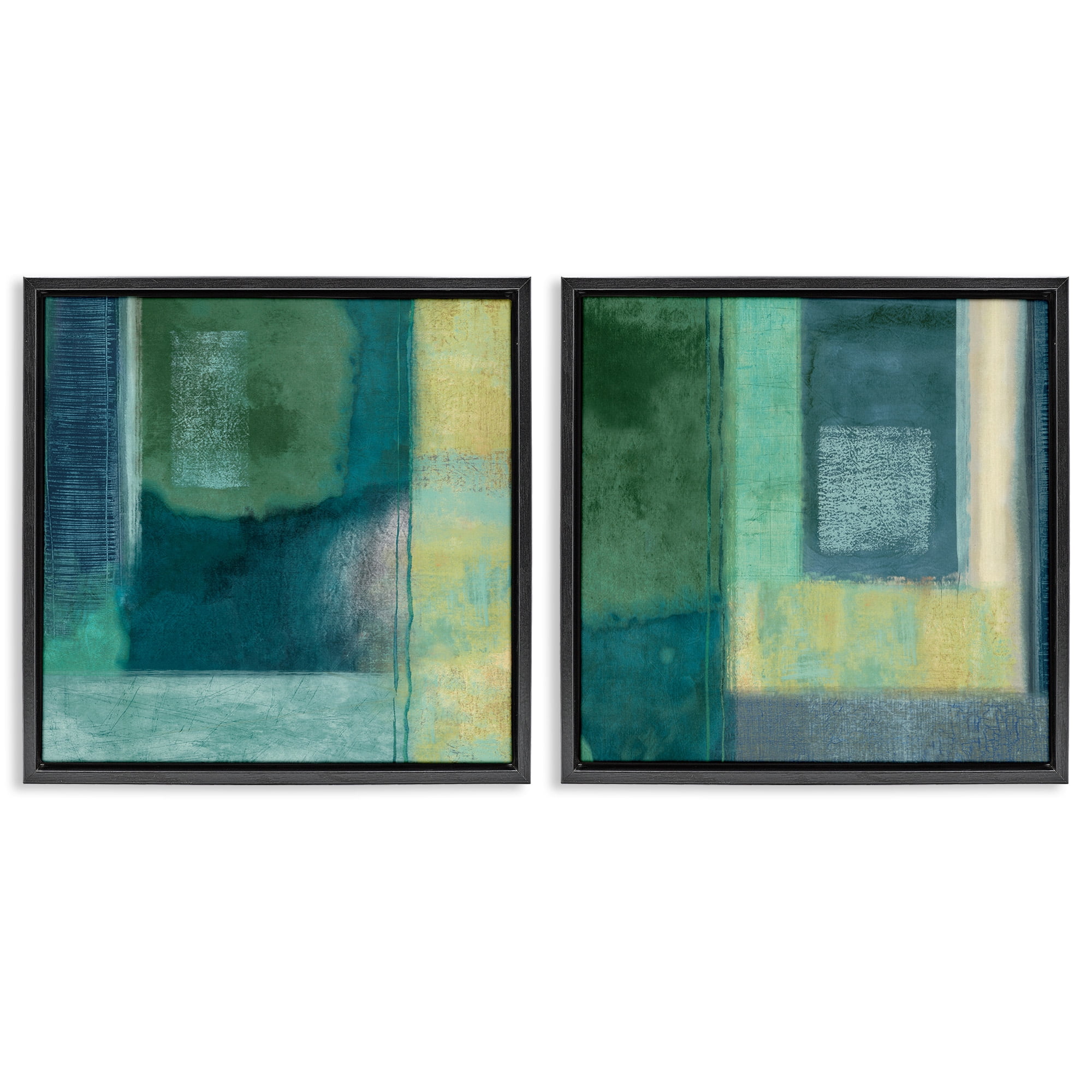 Stupell Industries Asymmetrical Soft Abstract Shapes Abstract Painting Black Floater Framed Canvas Art Print Wall Art, 25 x 25, Set of 2