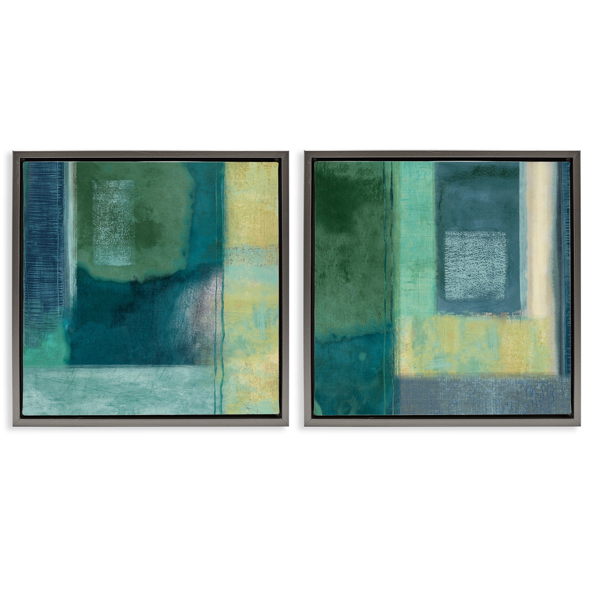 Stupell Industries Asymmetrical Soft Abstract Shapes Abstract Painting Gray Floater Framed Canvas Art Print Wall Art, 25 x 25, Set of 2