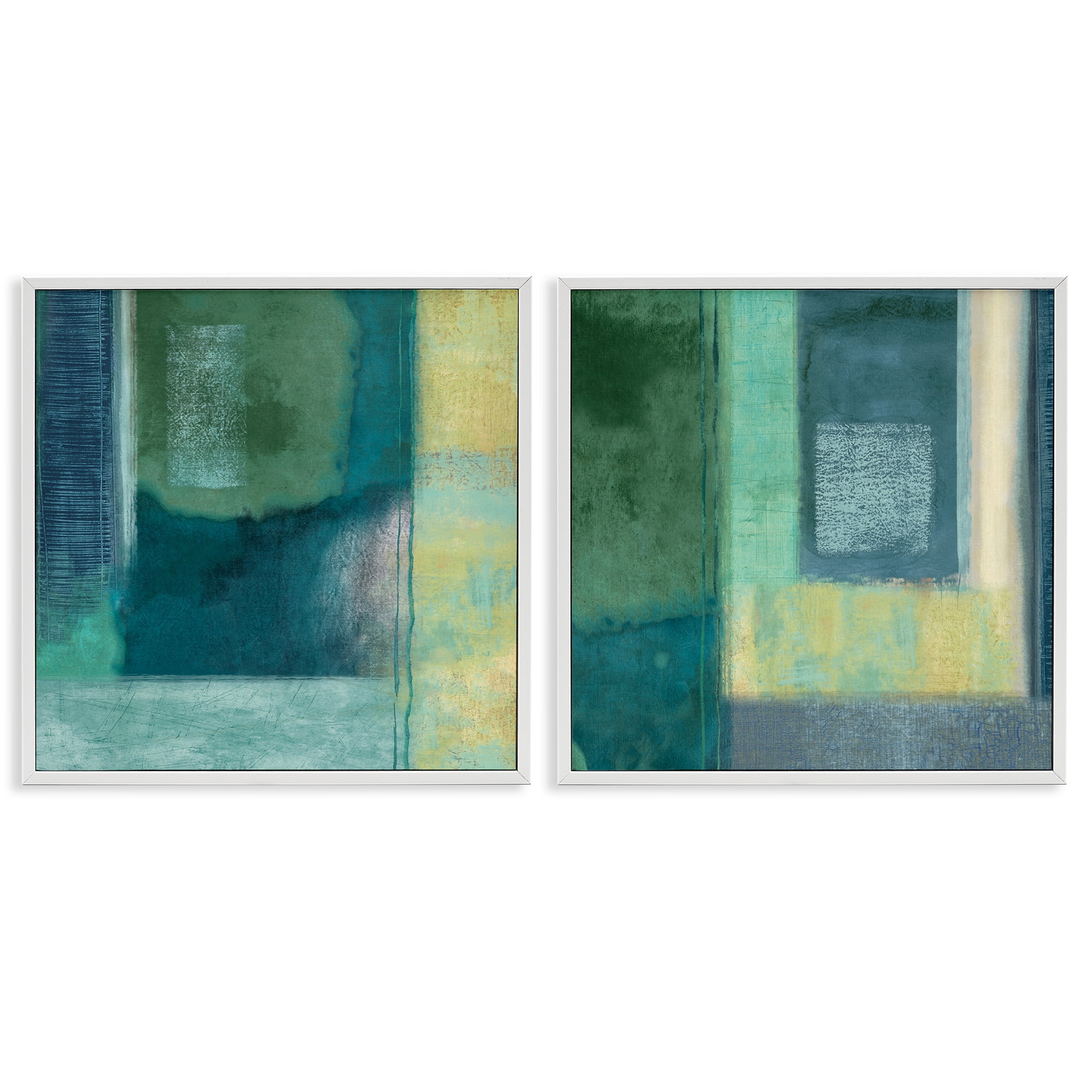 Stupell Industries Asymmetrical Soft Abstract Shapes Abstract Painting White Framed Art Print Wall Art, 12 x 12, Set of 2