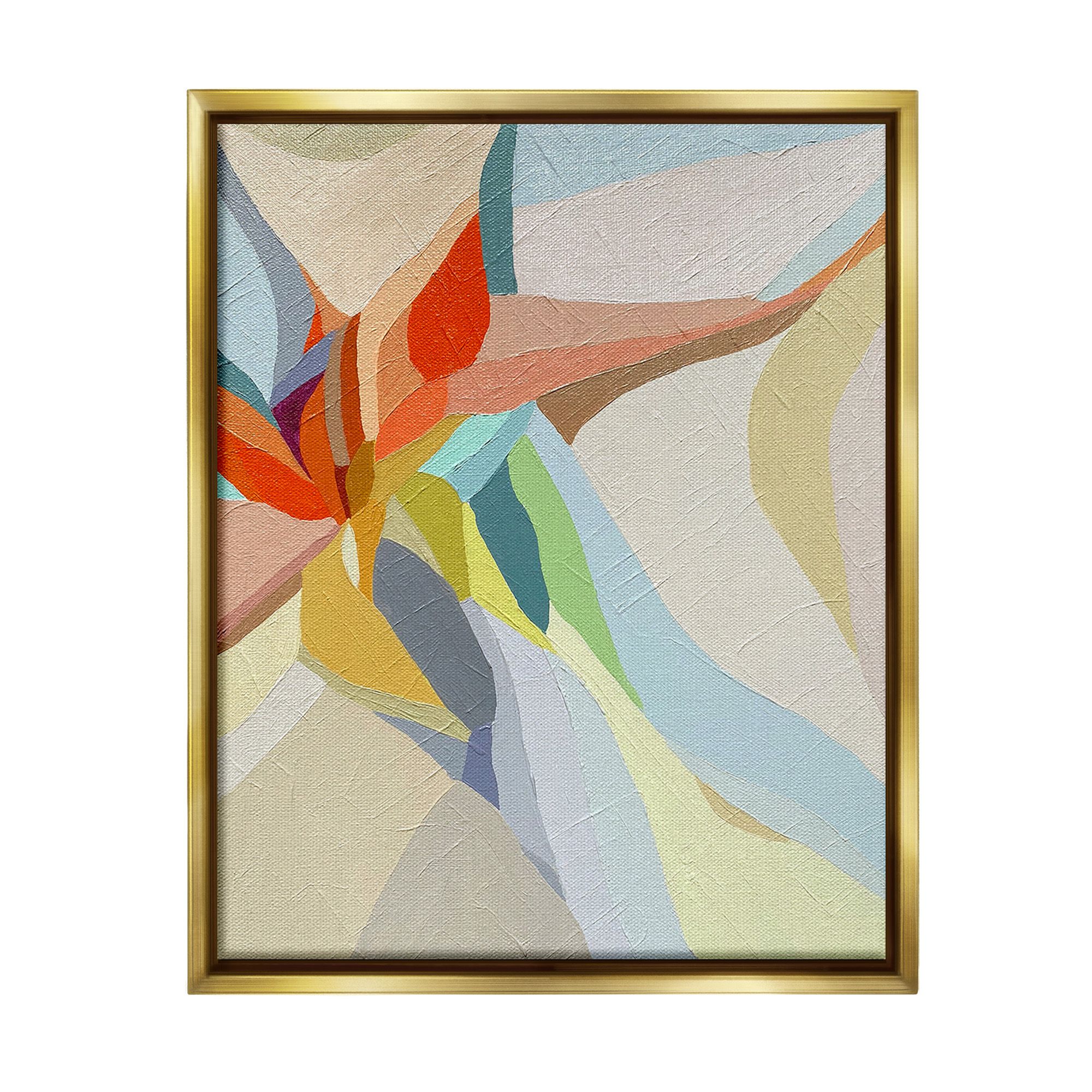 Stupell Industries Asymmetrical Soft Shapes Abstract Painting Gold Floater Framed Canvas Art Print Wall Art, 17 x 21