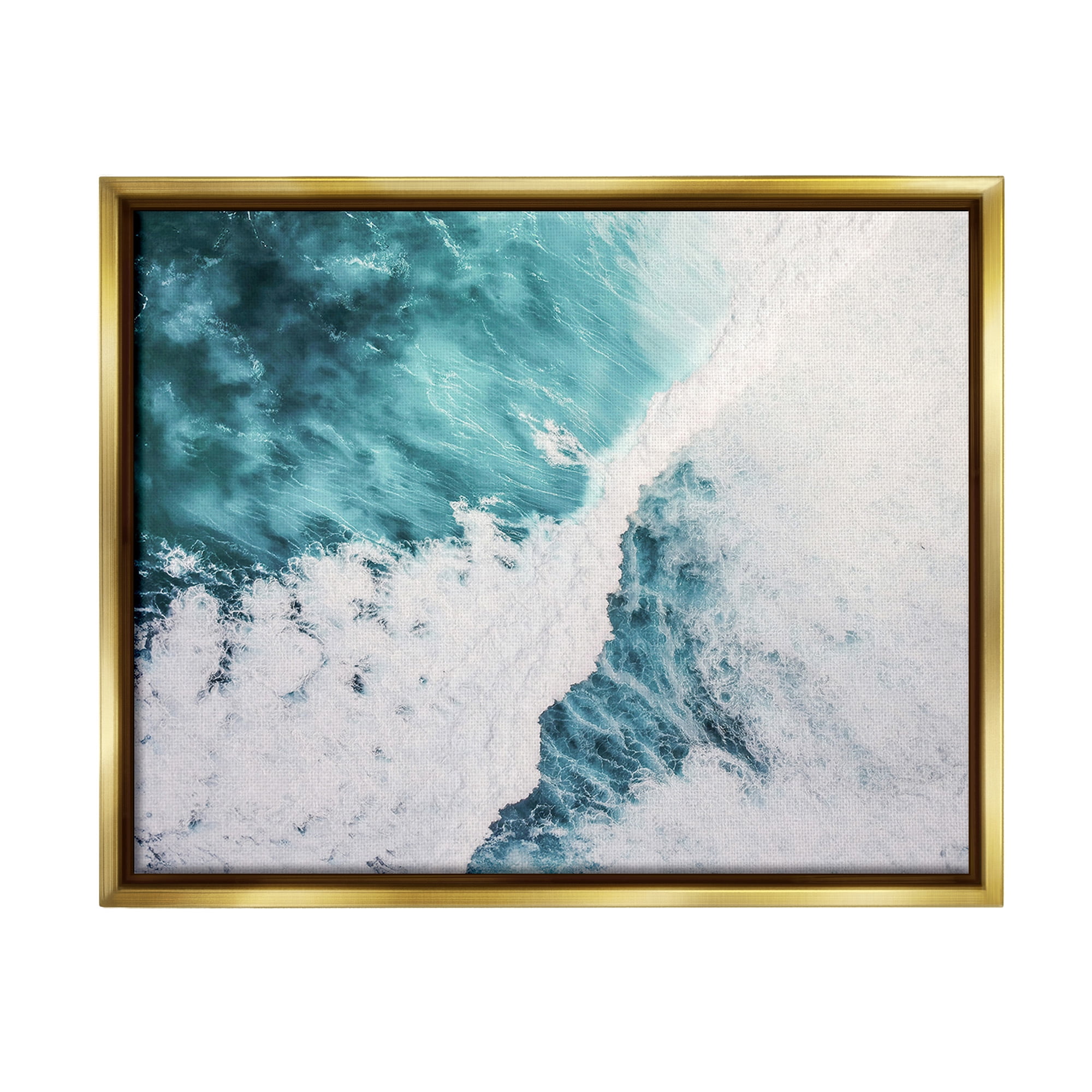 Stupell Industries Asymmetrical Splashing Waves Landscape Photography Gold Floater Framed Canvas Art Print Wall Art, 21 x 17