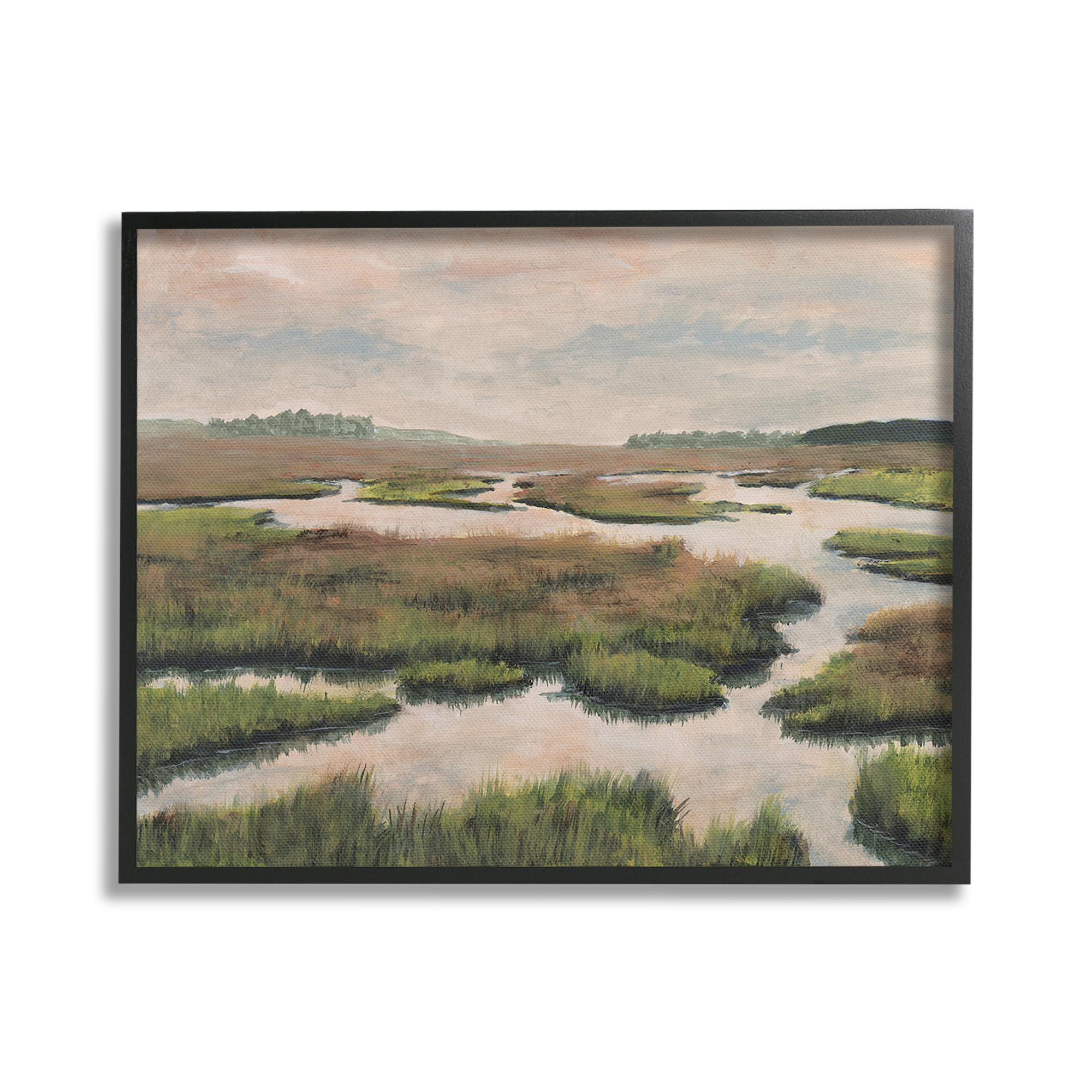 Stupell Industries Asymmetrical Stream Nature Landscape Painting Black Framed Art Print Wall Art, 30 x 24