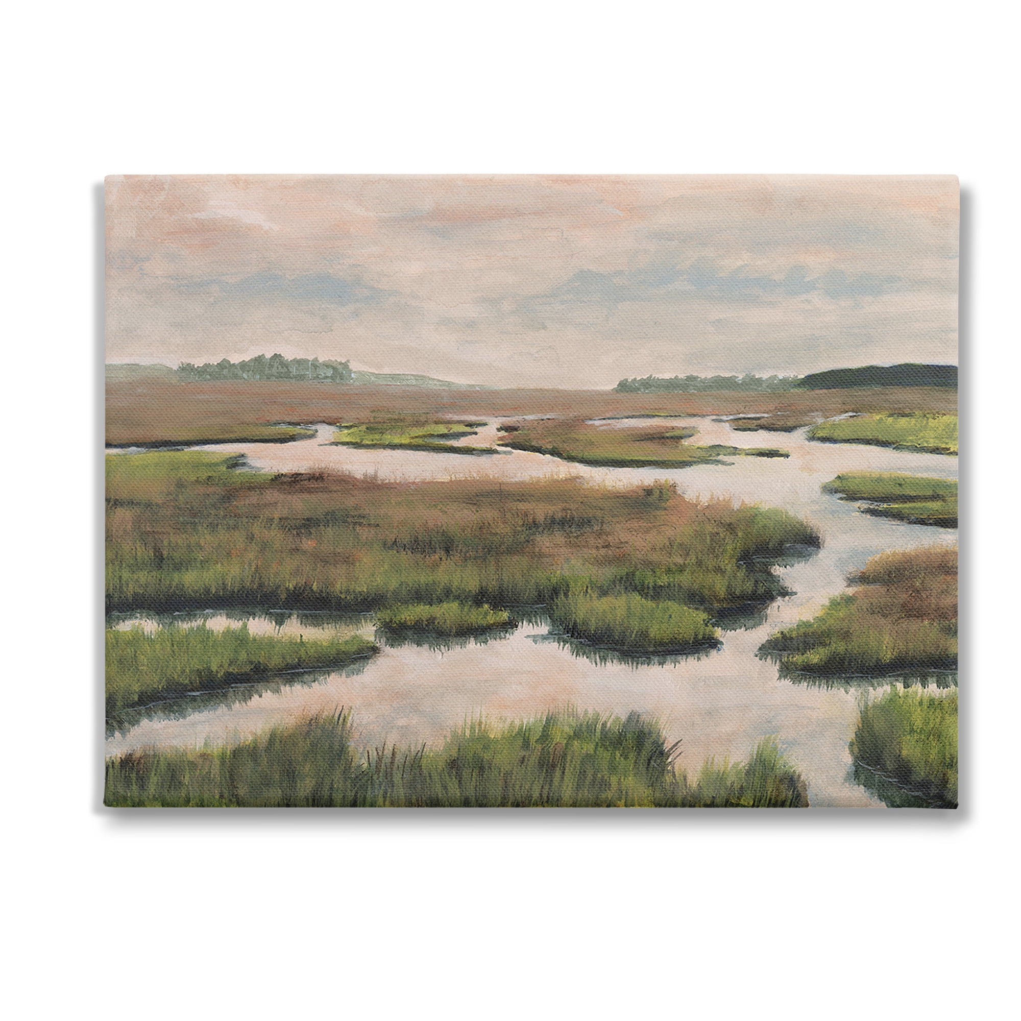 Stupell Industries Asymmetrical Stream Nature Landscape Painting Gallery Wrapped Canvas Art Print Wall Art, 40 x 30