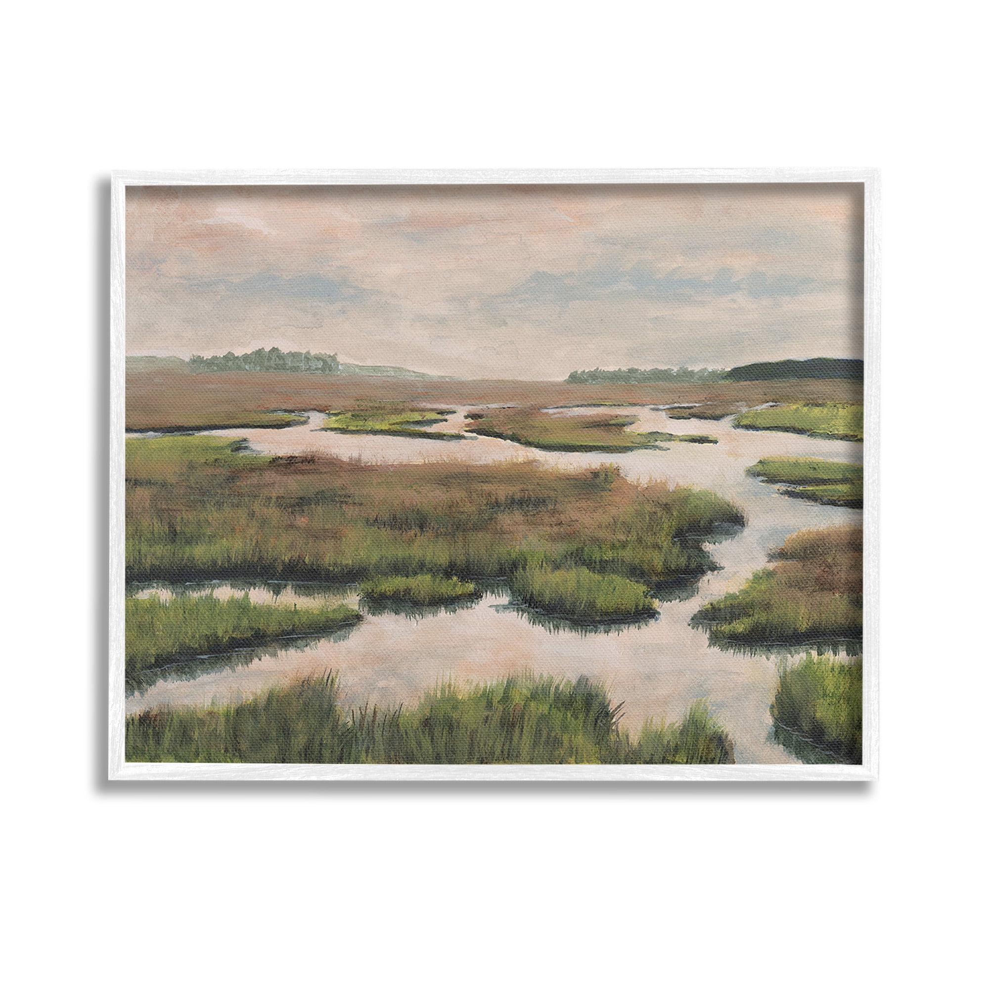 Stupell Industries Asymmetrical Stream Nature Landscape Painting White Framed Art Print Wall Art, 14 x 11